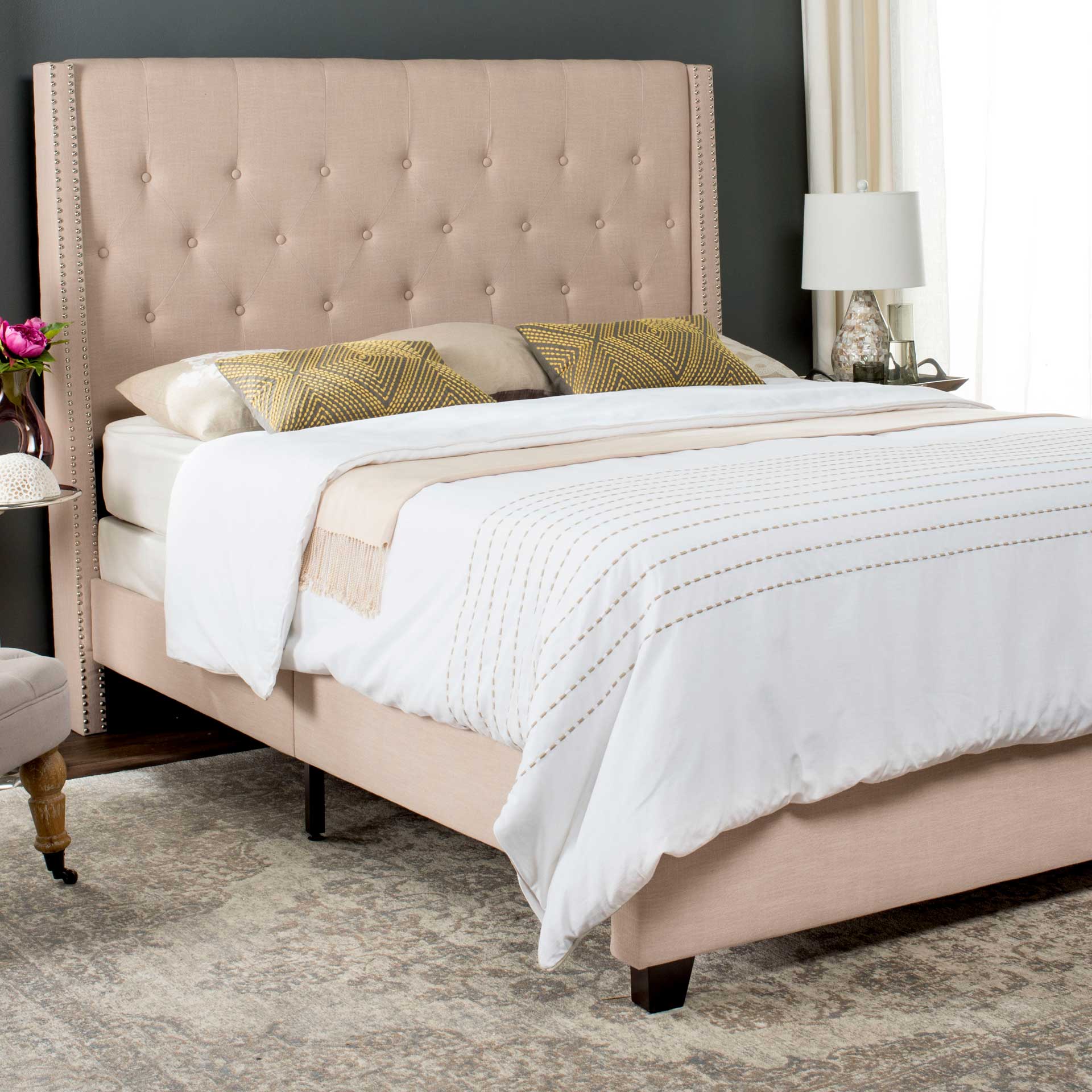Willa Upholstered Bed Light Beige - Image 6