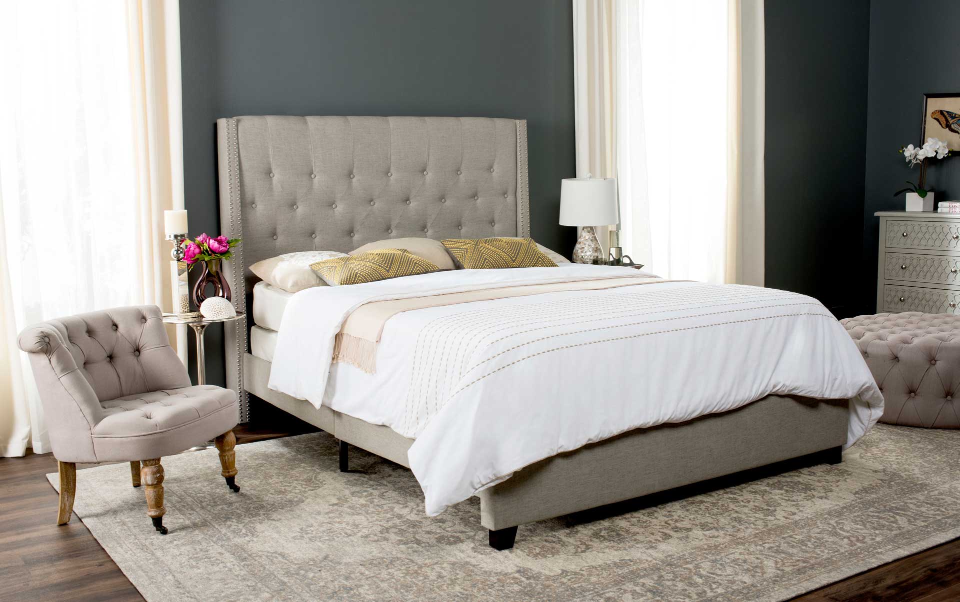 Willa Upholstered Bed Light Gray - Image 5