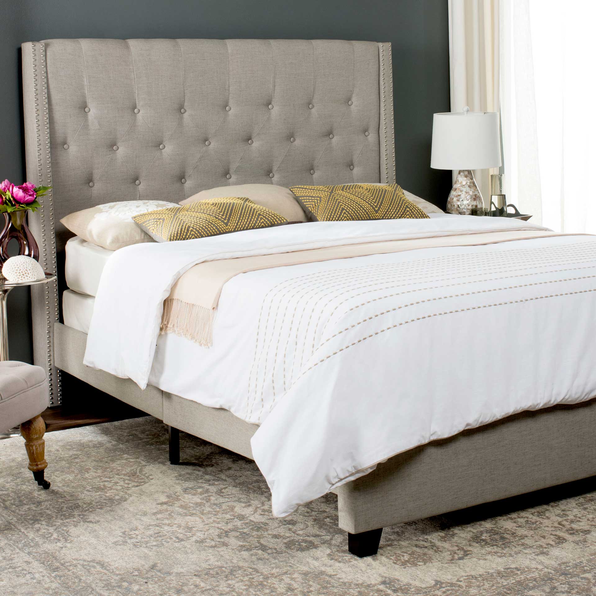 Willa Upholstered Bed Light Gray - Image 6