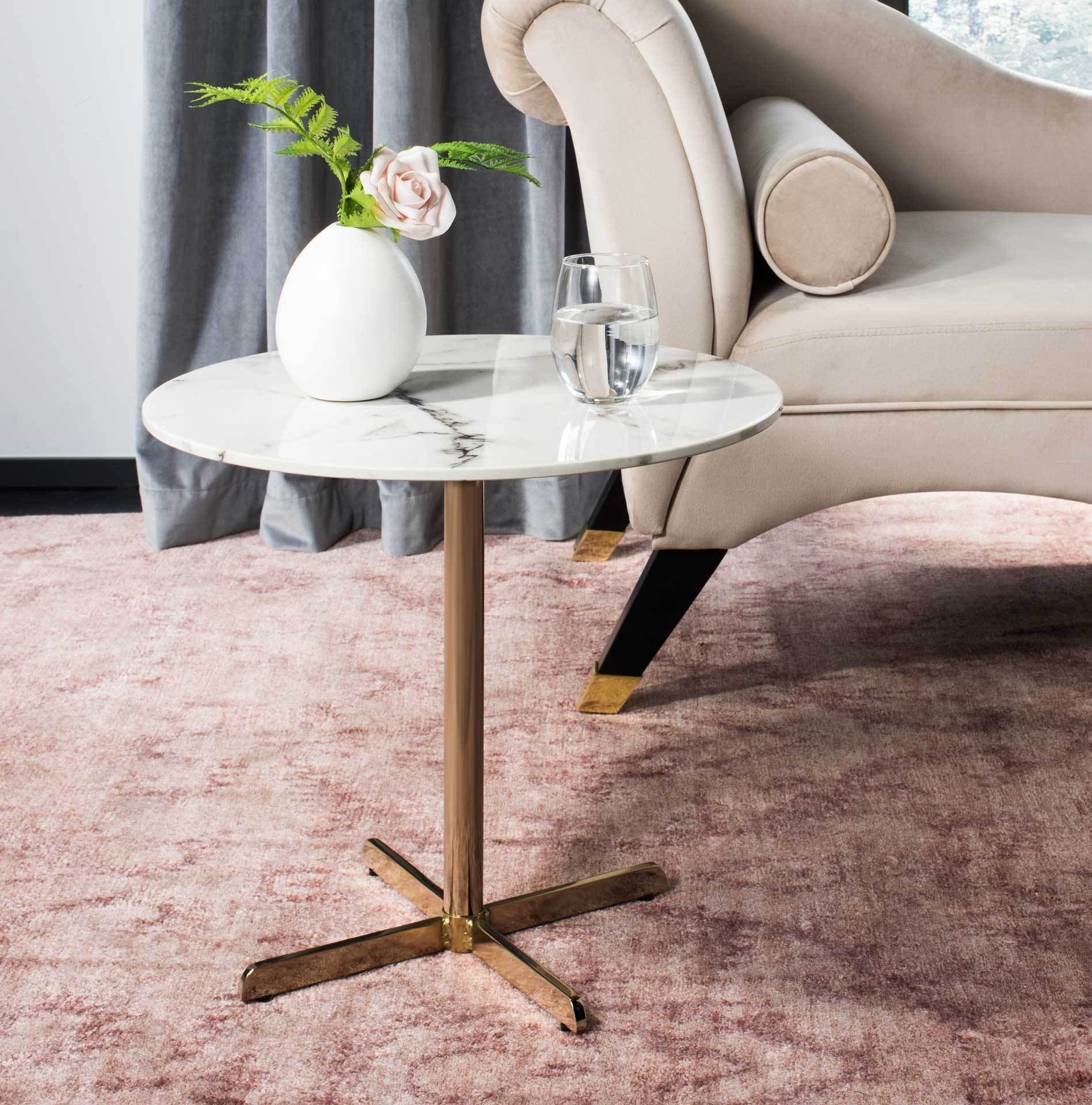 William Round Side Table White Marble/Brass - Image 3