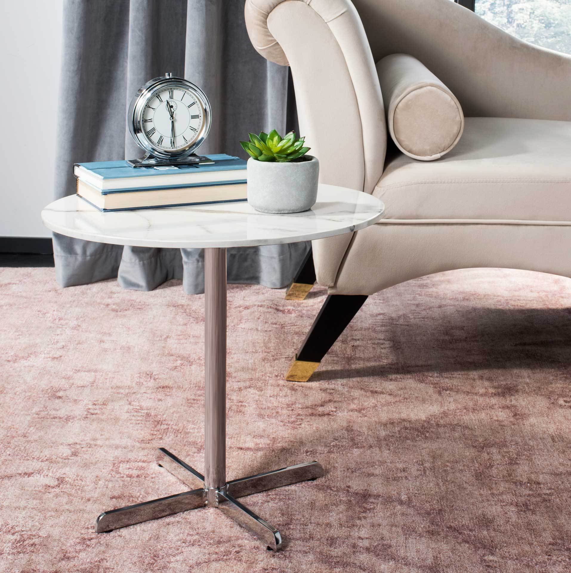 William Round Side Table White Marble/Chrome - Image 3