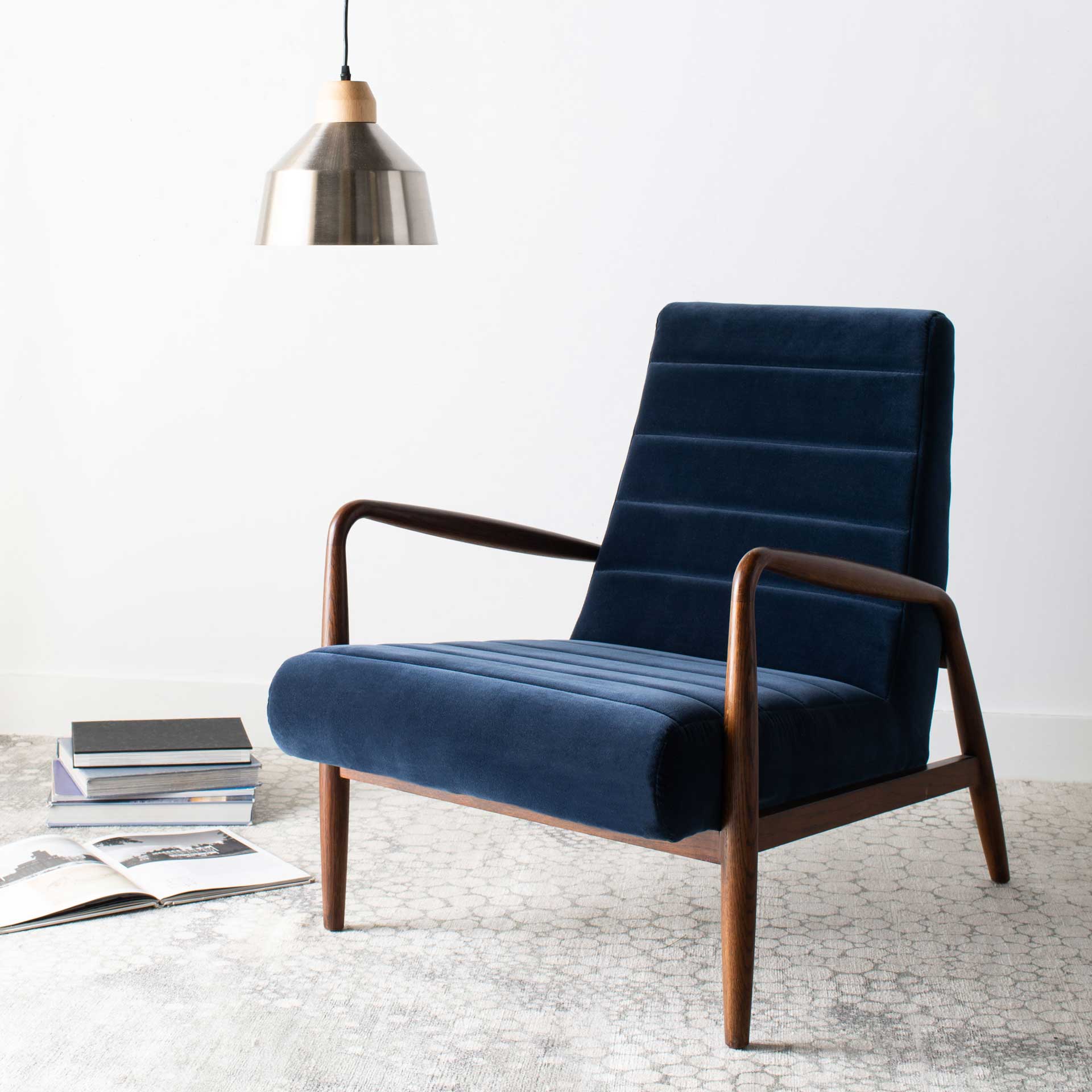 Wilson Channel Arm Chair Navy/Dark Walnut - Image 4