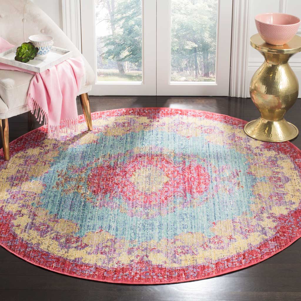 Windsor Light Blue/Fuchsia Round Rug - Image 3