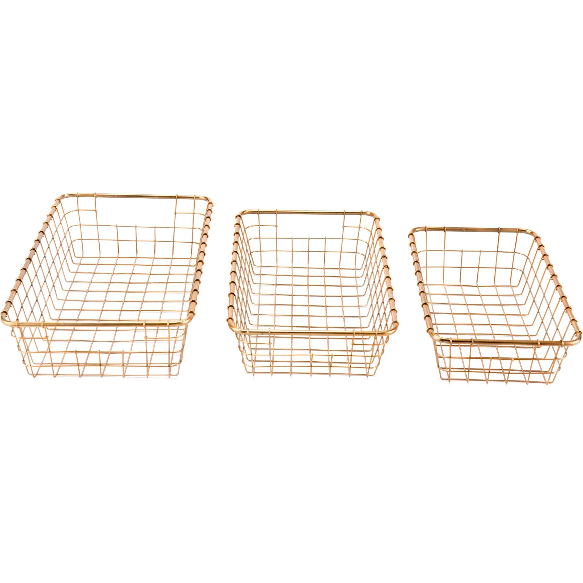 Wired Rectangular Basket Gold (Set of 3) - Image 2