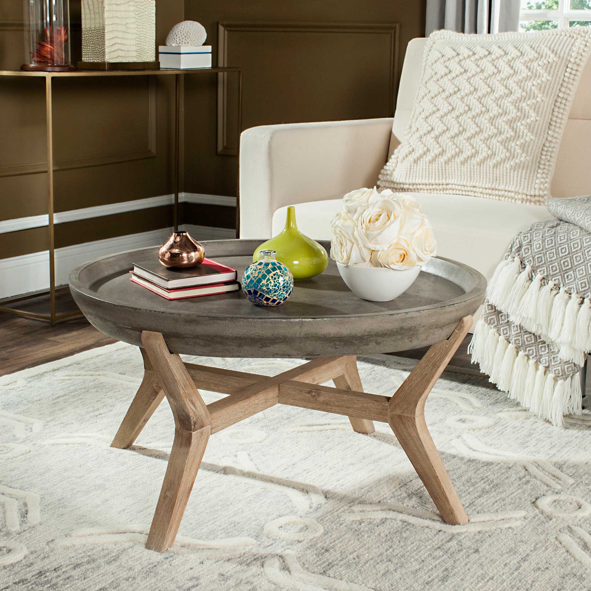 Wynona Modern Concrete Round Coffee Table Dark Gray - Image 4