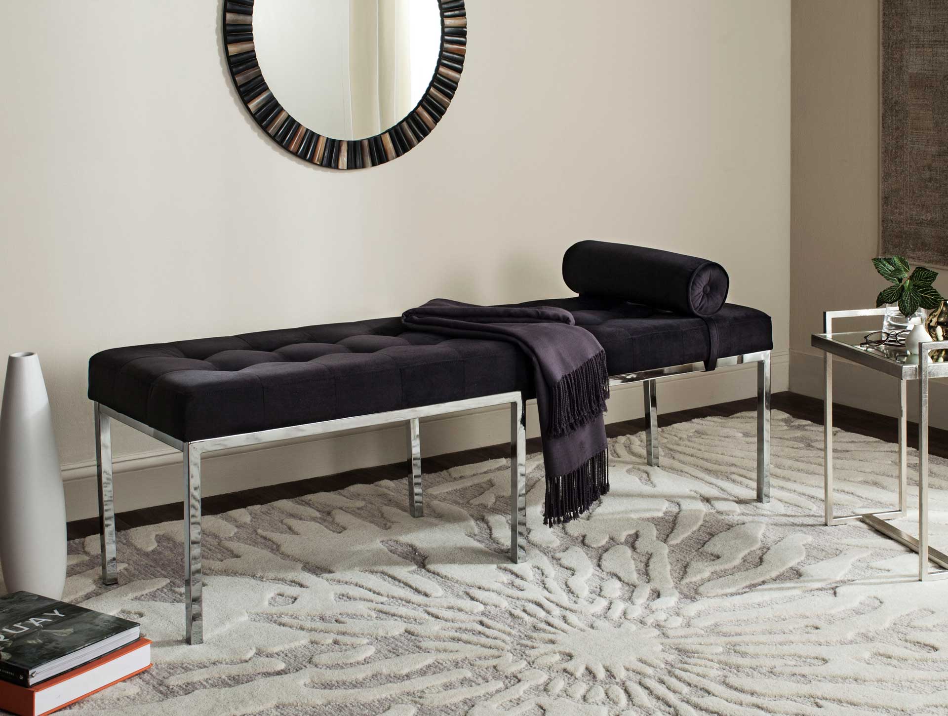Xander Sueade Tufted Bench With Bench Black - Image 5