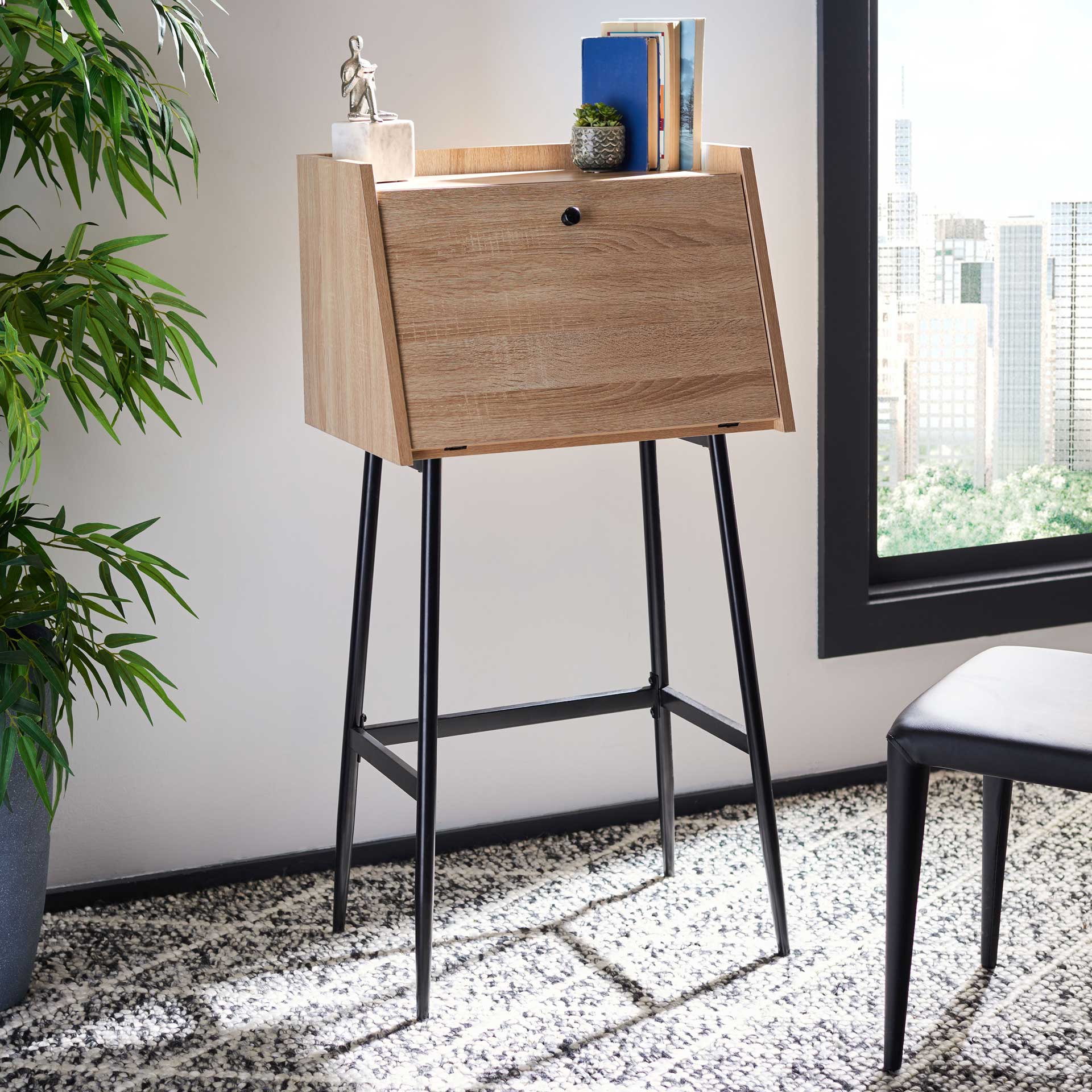 Xavier Modern Secretary Desk Natural/Black - Image 7