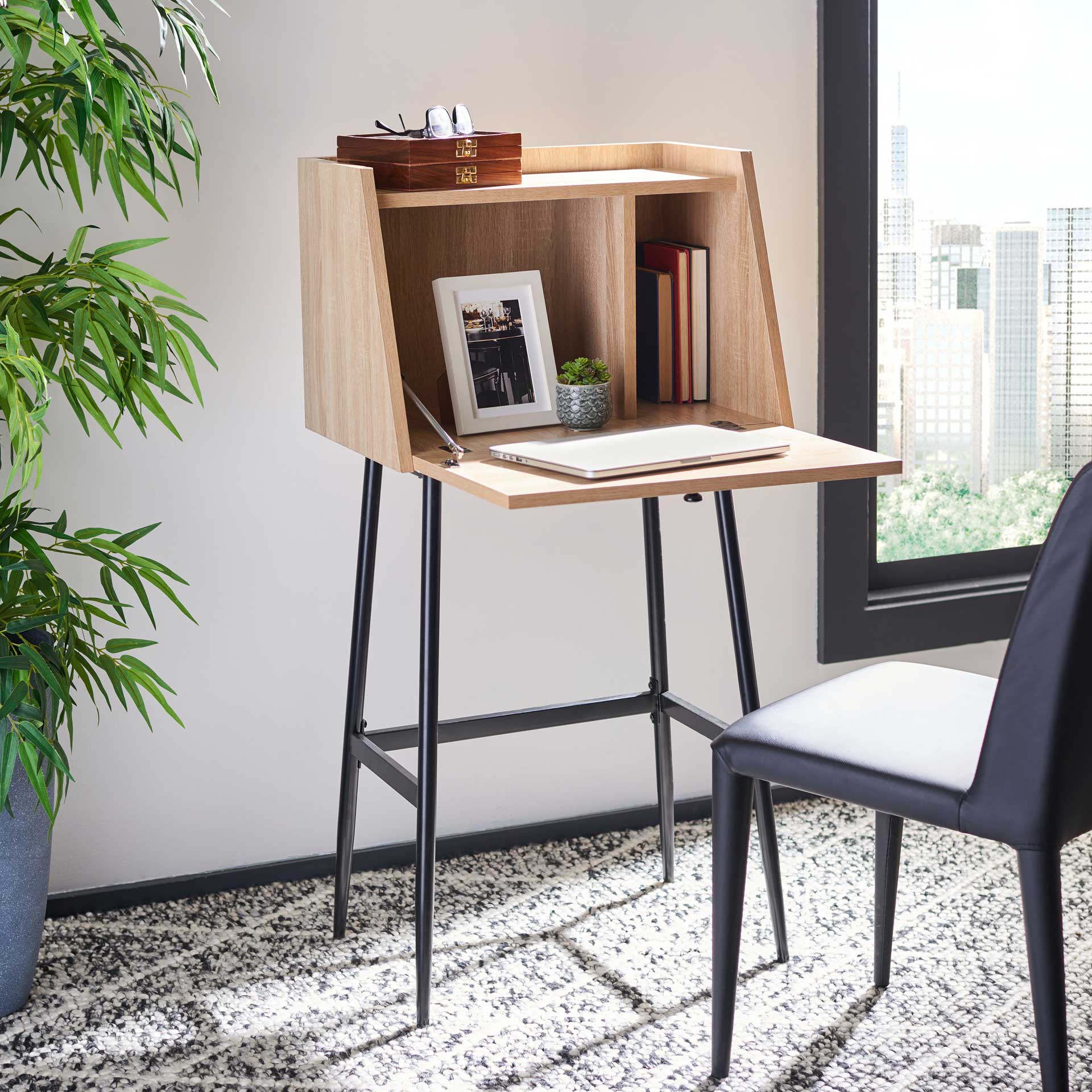 Xavier Modern Secretary Desk Natural/Black - Image 8