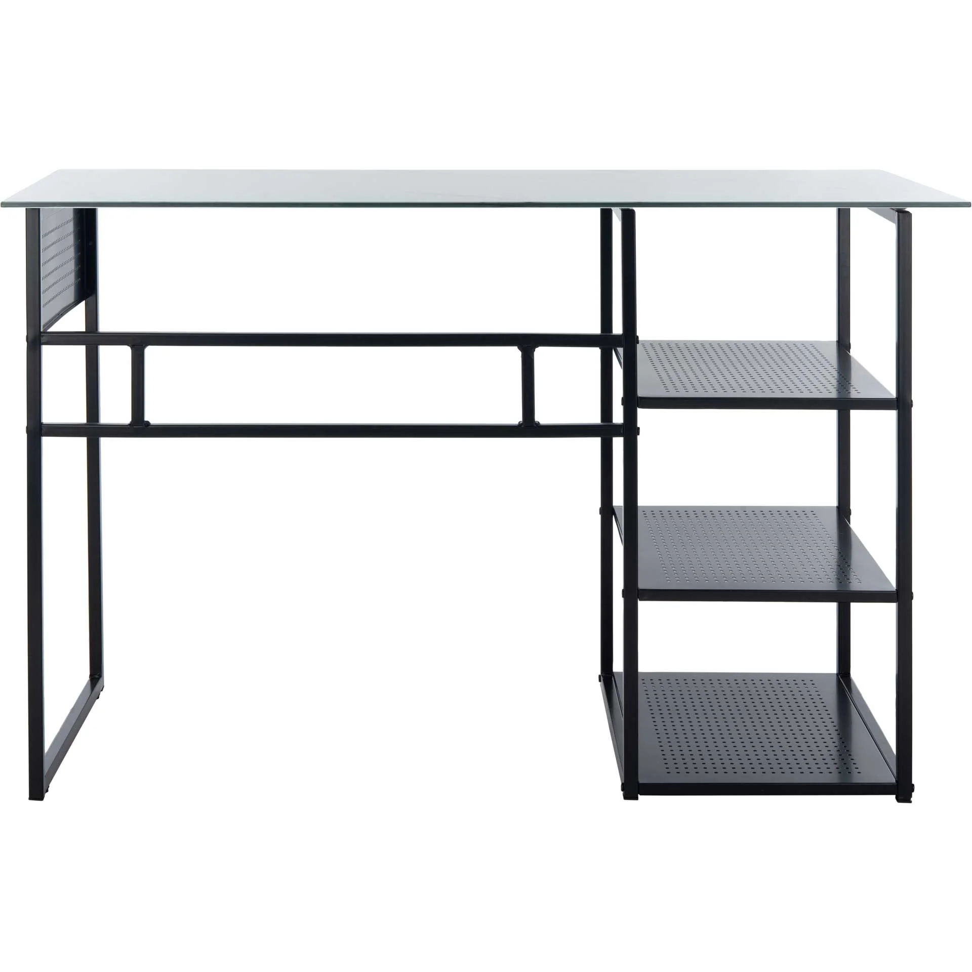 Xylia 3 Shelf Glass Top Desk White/Black - Image 4