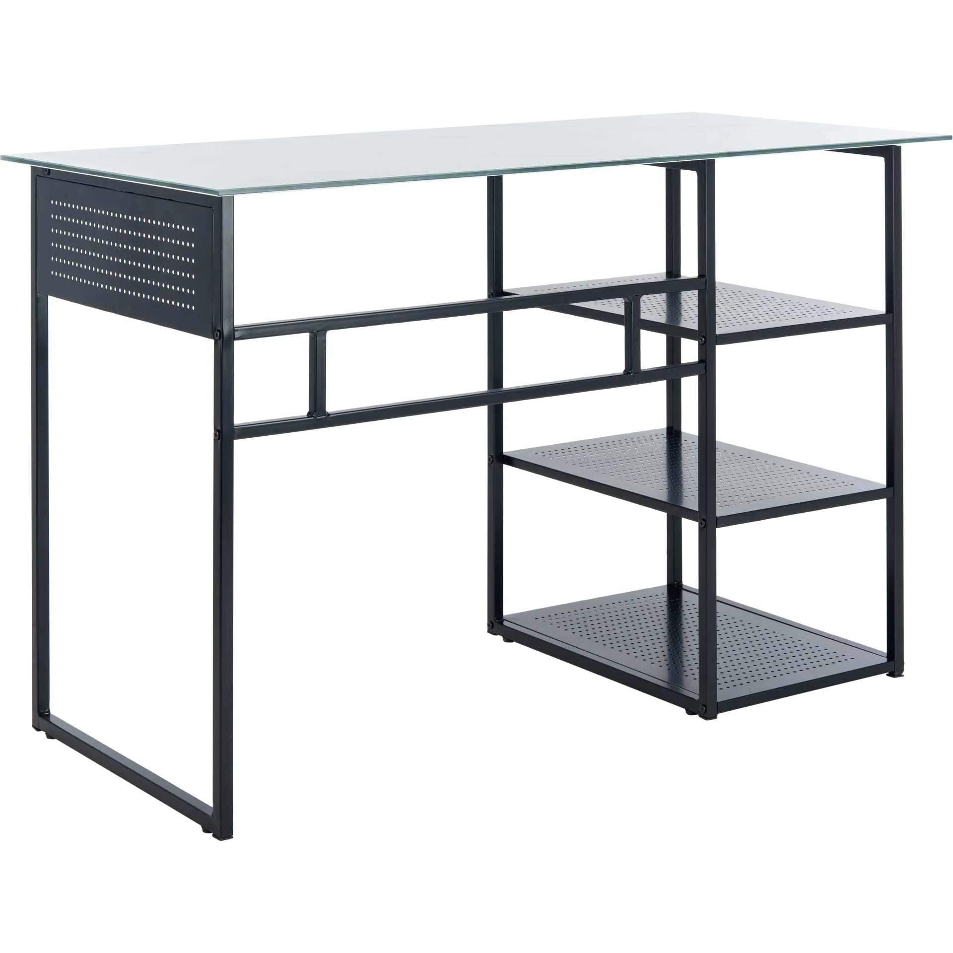 Xylia 3 Shelf Glass Top Desk White/Black - Image 5