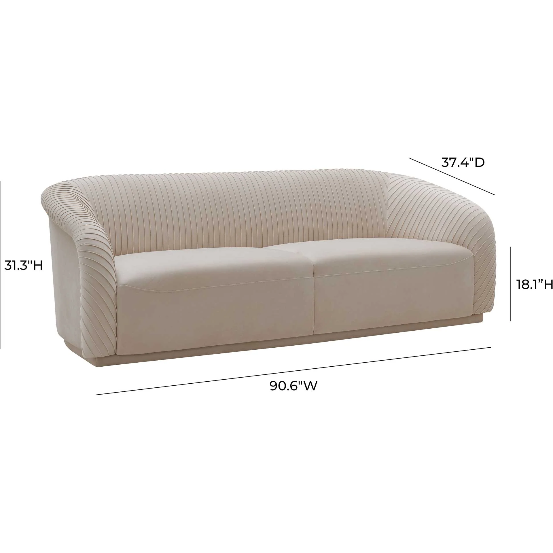 Yandel Pleated Velvet Sofa Beige - Image 6