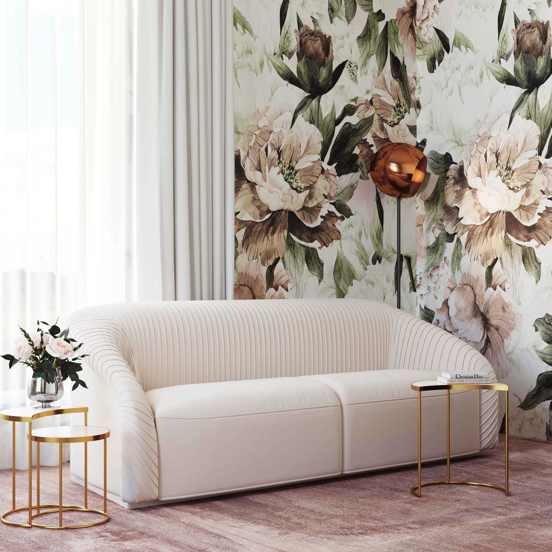 Yandel Pleated Velvet Sofa Beige - Image 7