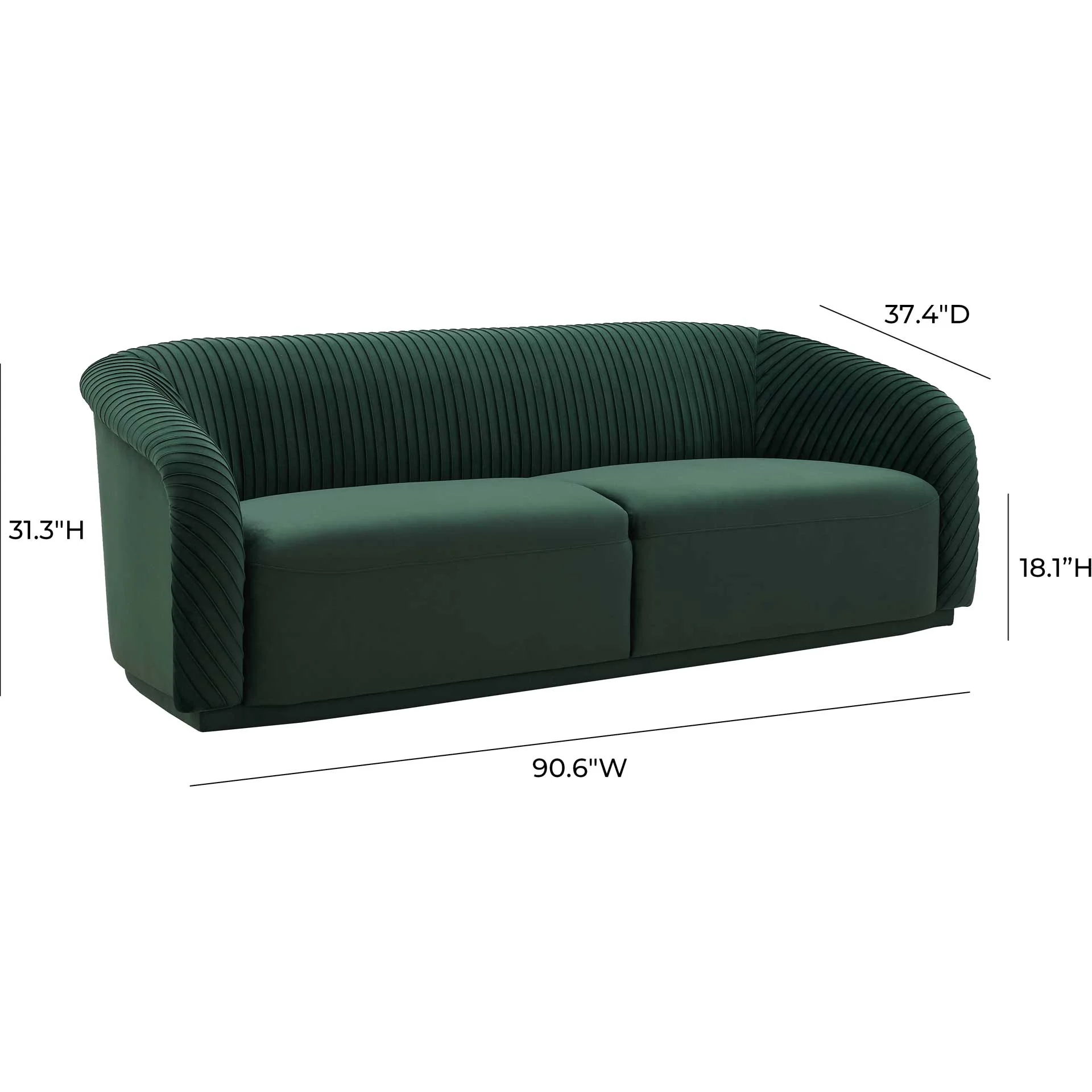 Yandel Pleated Velvet Sofa Forest Green - Image 6