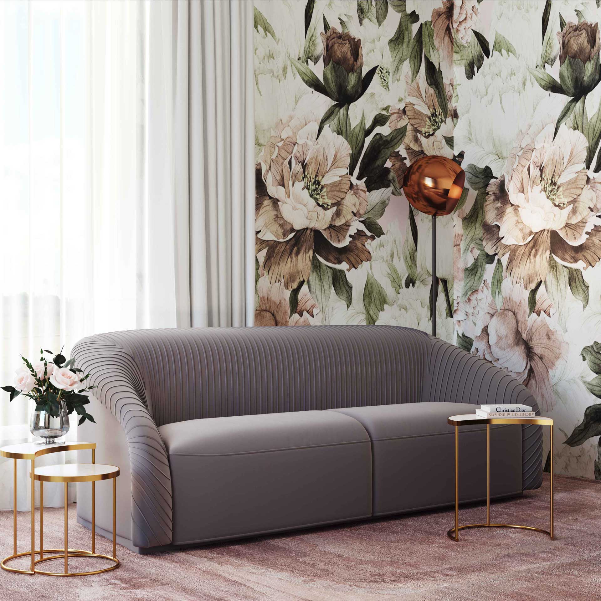 Yandel Pleated Velvet Sofa Gray - Image 7