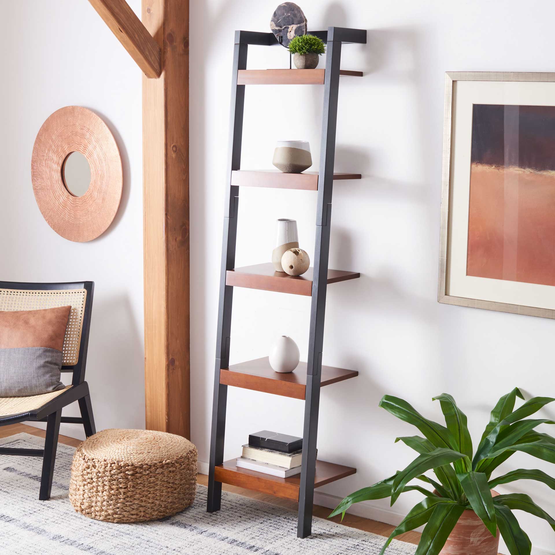 Yara 5 Tier Leaning Etagere Honey Brown/Charcoal - Image 4