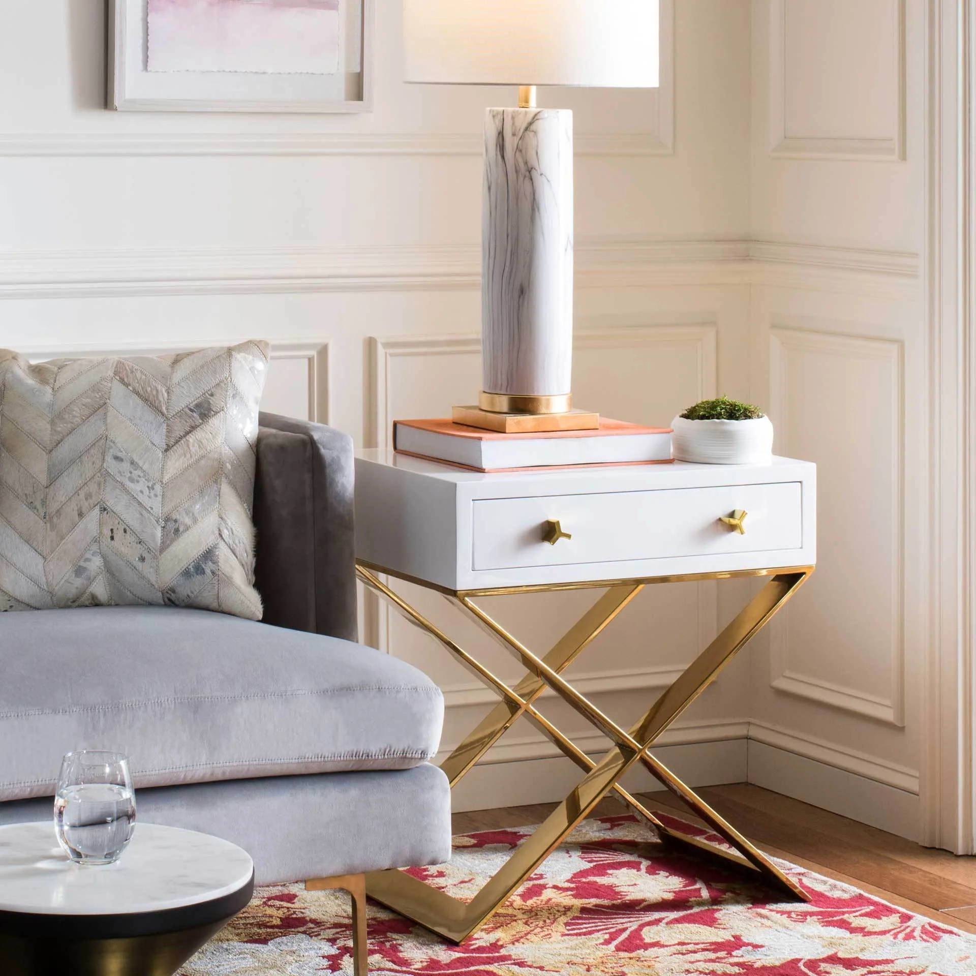 Yoali Side Table White/Gold - Image 9