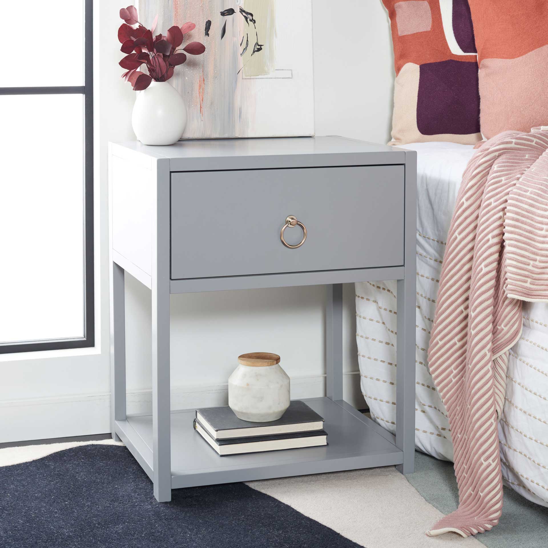 Yuan 1 Drawer 1 Shelf Nightstand Gray - Image 4