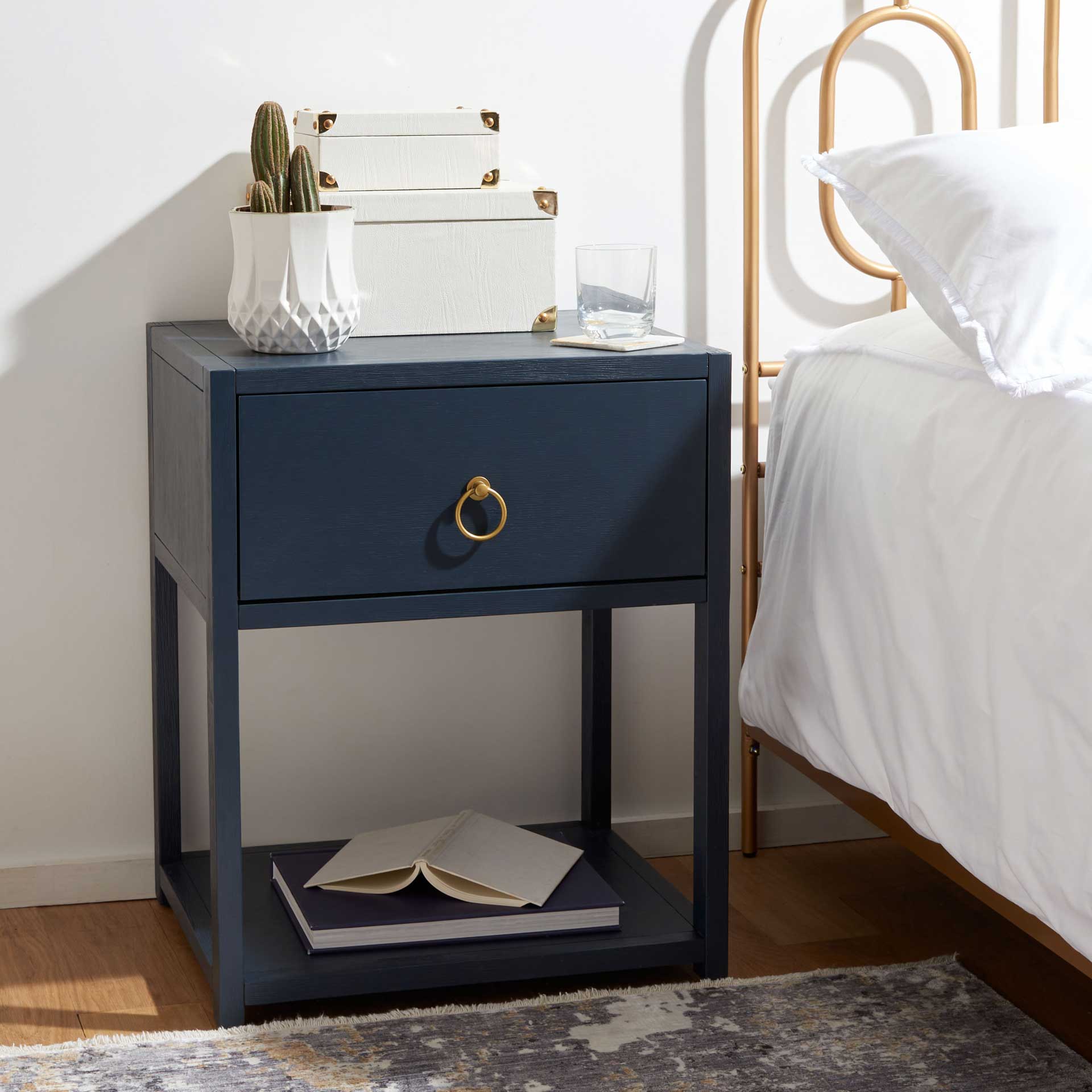 Yuan 1 Drawer 1 Shelf Nightstand Navy - Image 8