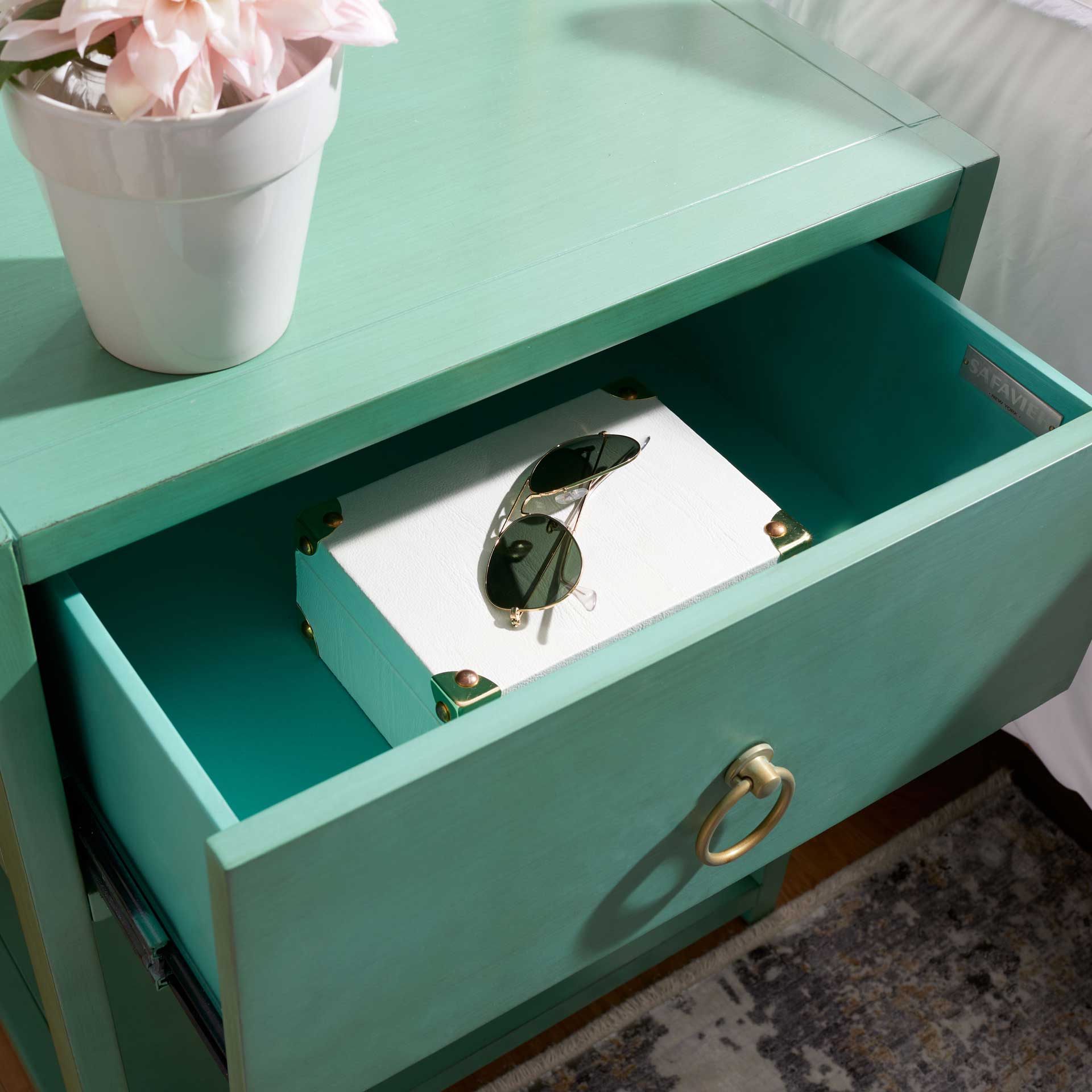 Yuan 1 Drawer 1 Shelf Nightstand Turquoise - Image 7