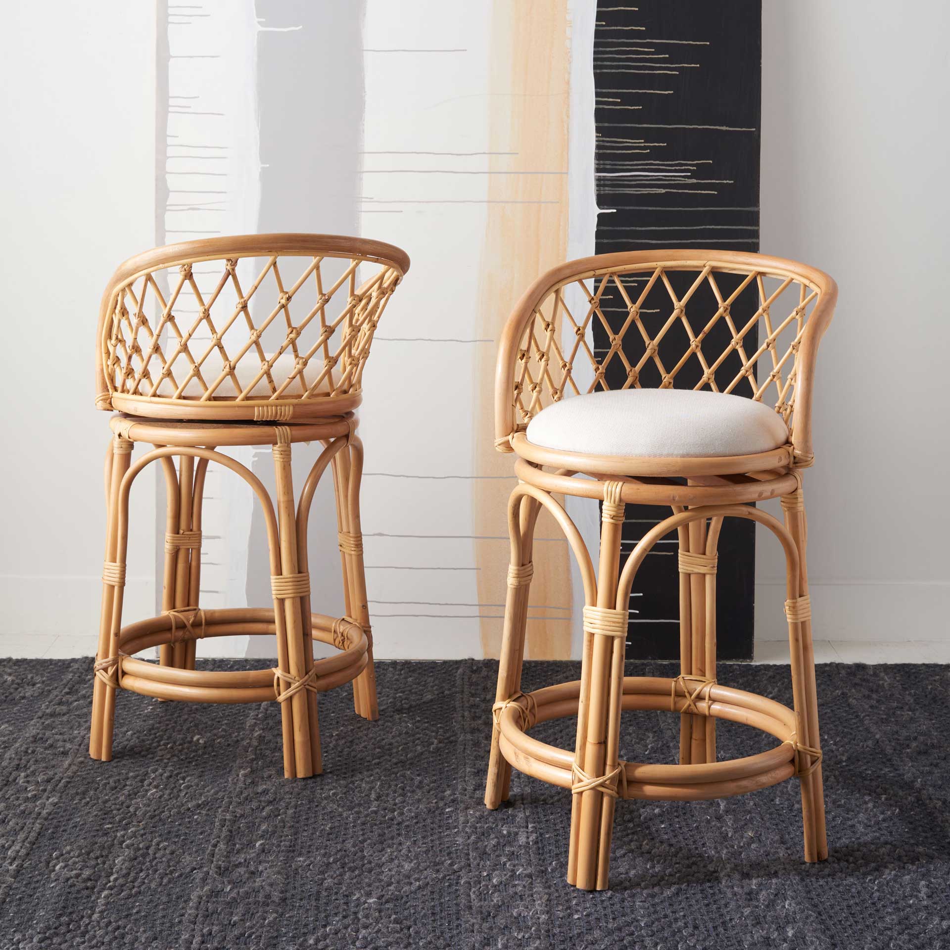 Yutu Rattan Counter Stool With Cushion Natural/White - Image 6