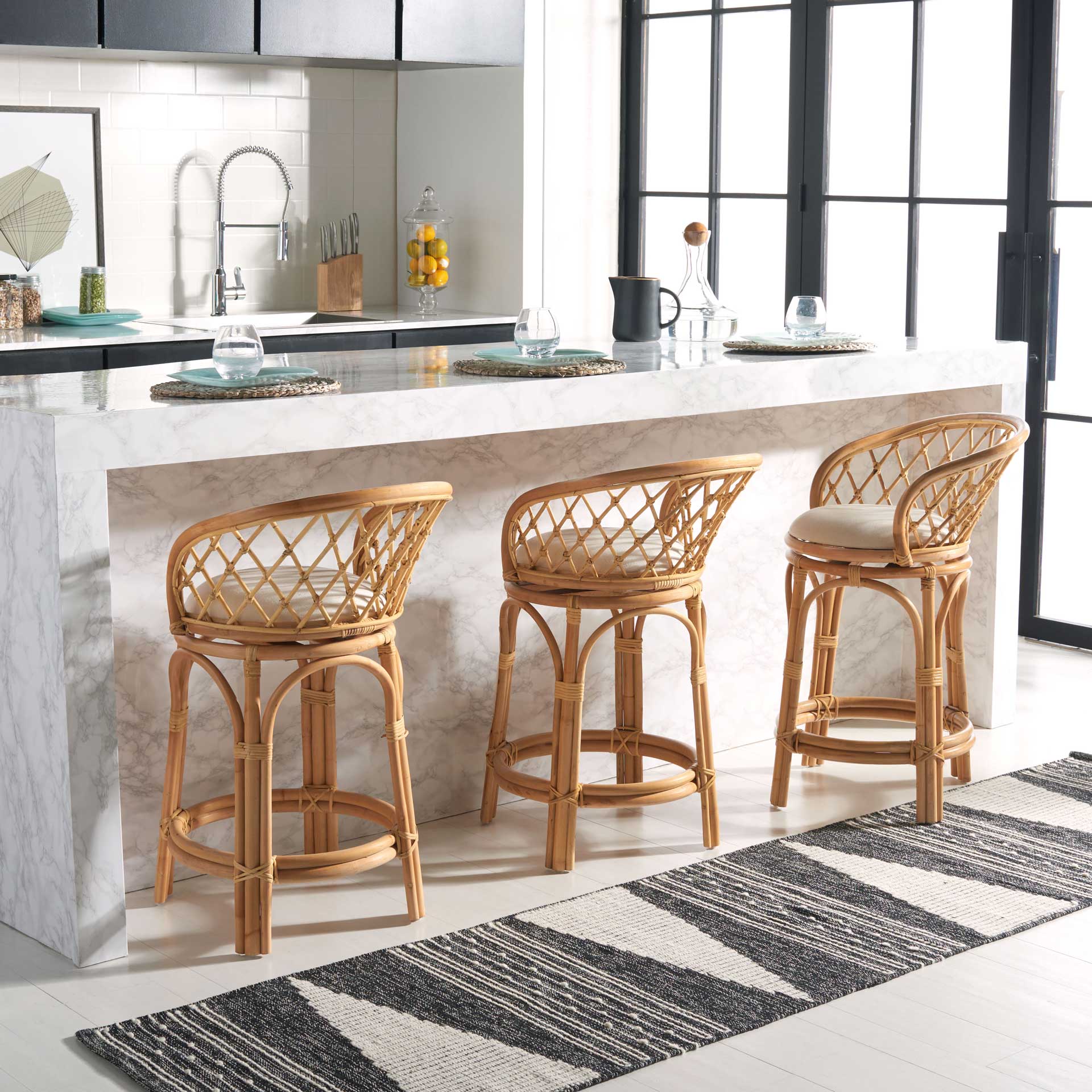 Yutu Rattan Counter Stool With Cushion Natural/White - Image 7