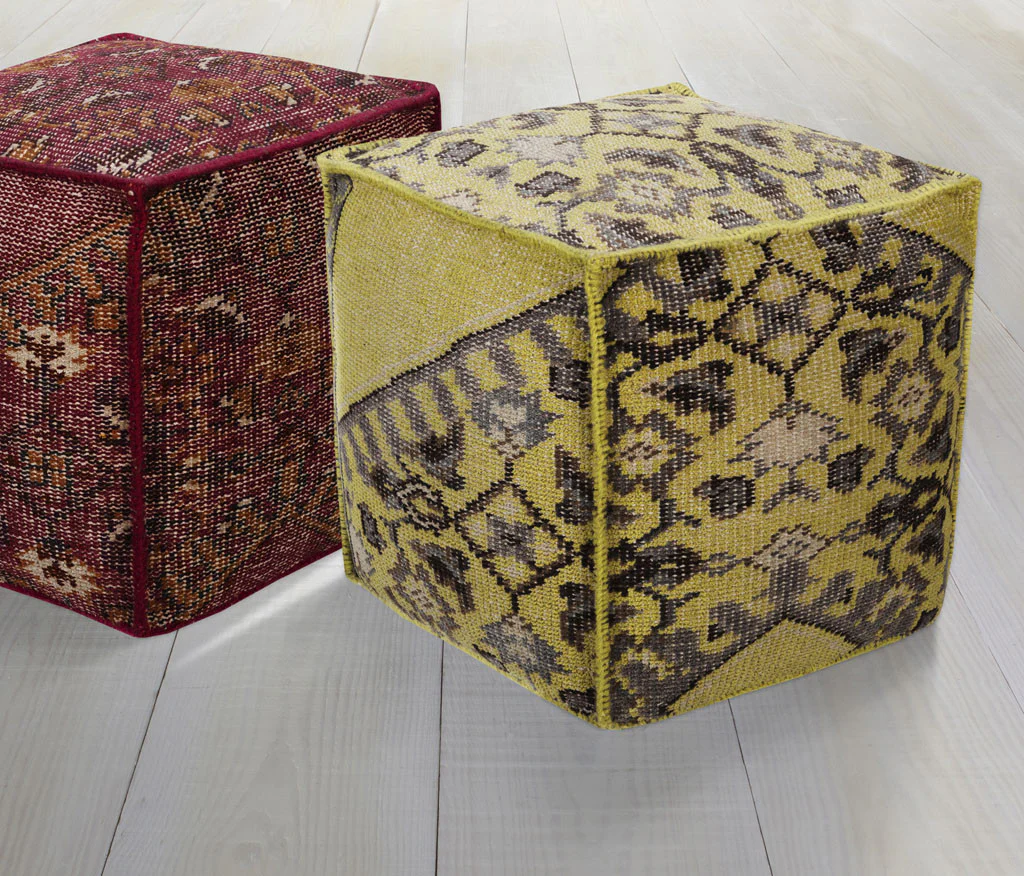Zahara Ikat Hot Pink/Tan Cube Pouf - Image 2