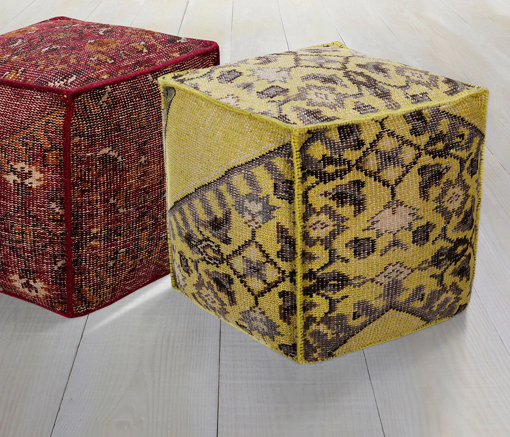 Zahara Ikat Lime/Chocolate Cube Pouf - Image 2