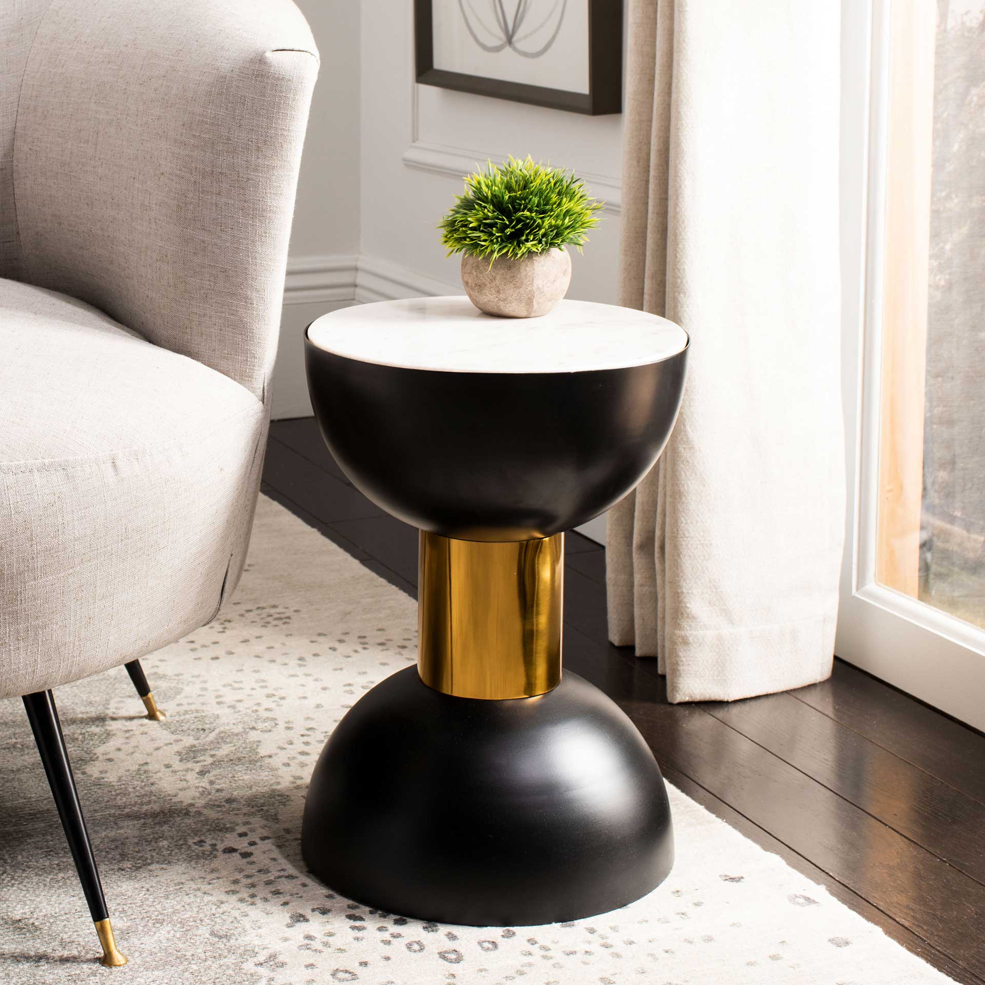 Zahir Round Accent Table White/Black/Gold - Image 6