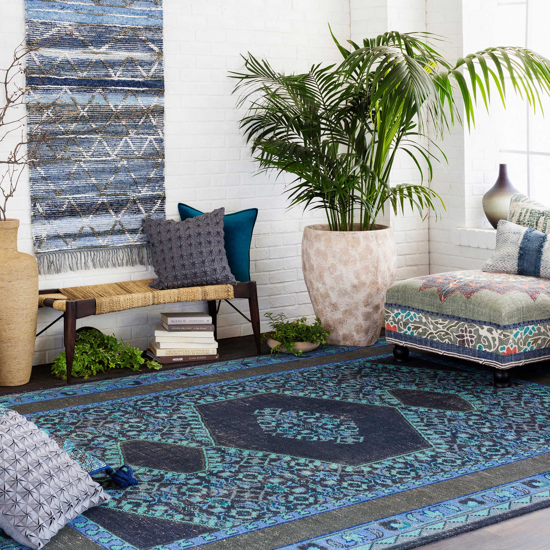 Zahra Slate/Cobalt/Olive Area Rug - Image 6