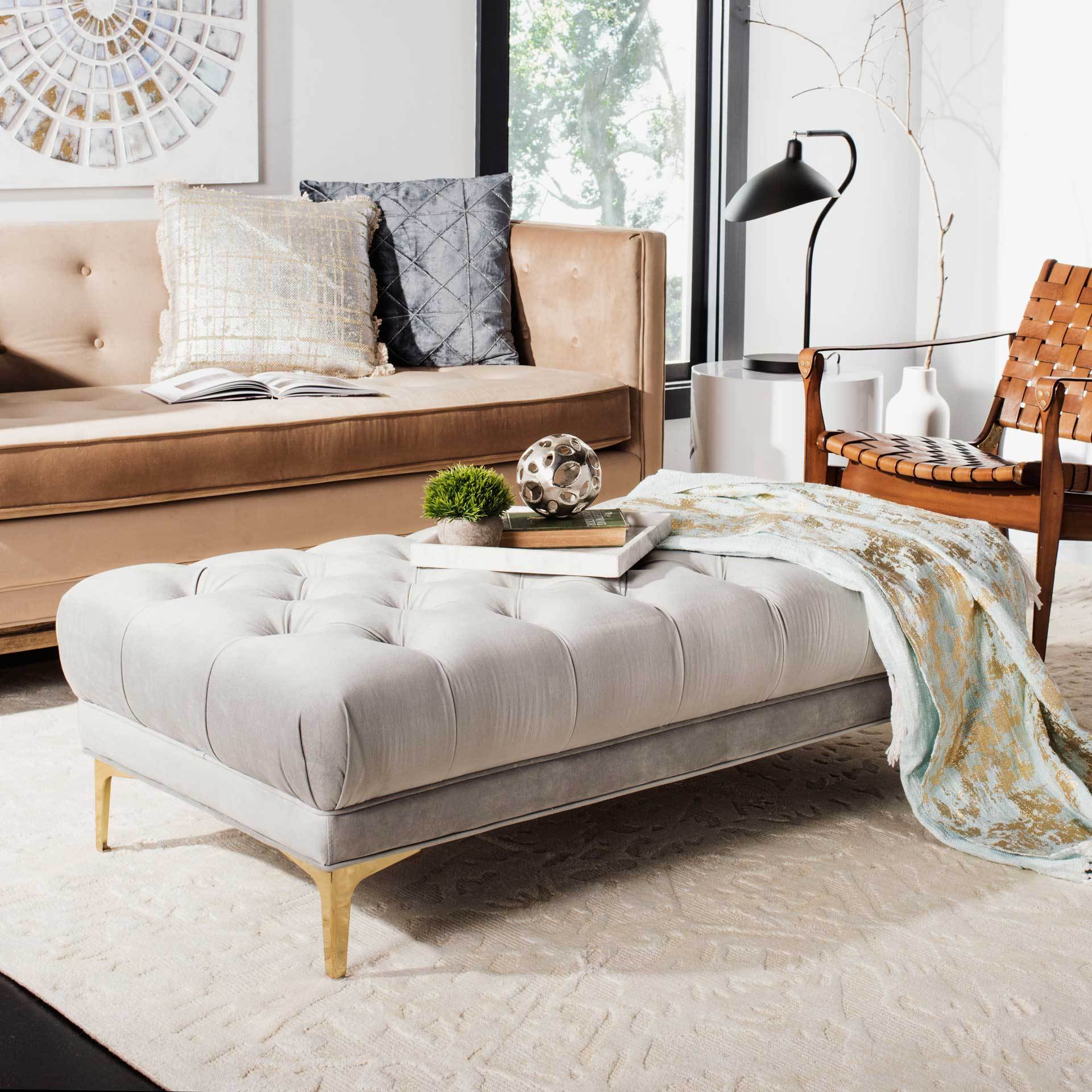 Zane Tufted Rectangular Bench Gray/Brass - Image 4