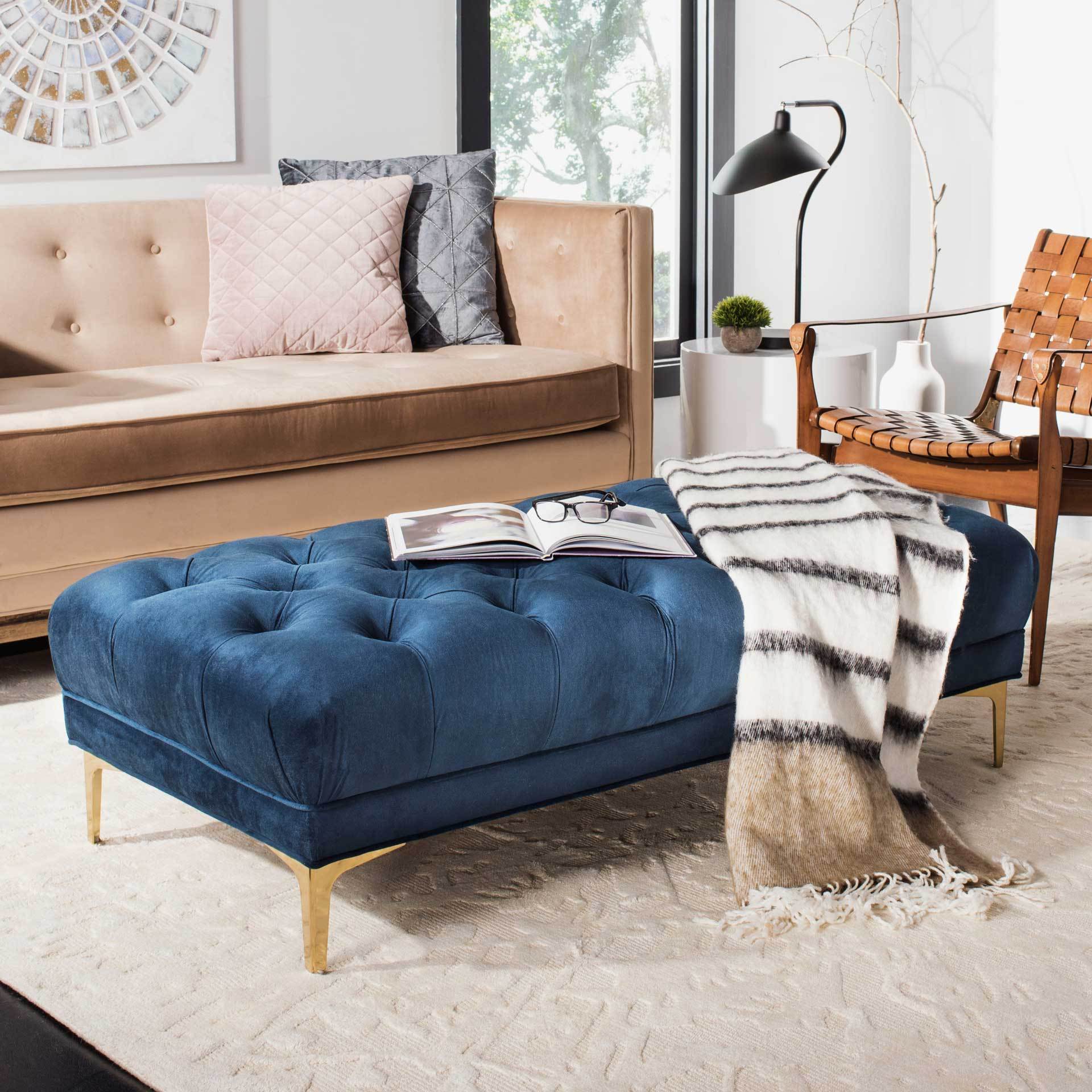 Zane Tufted Rectangular Bench Navy/Brass - Image 4