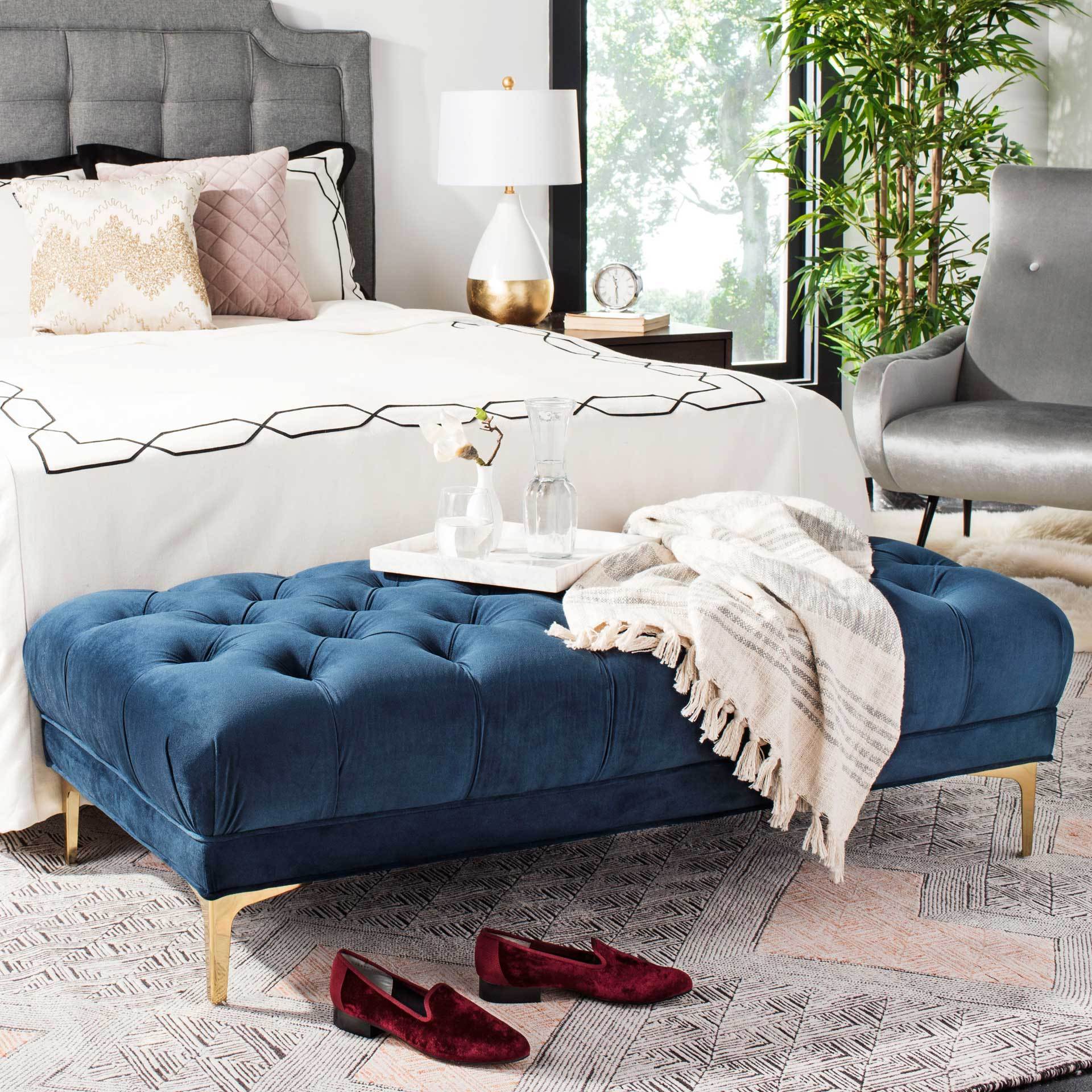 Zane Tufted Rectangular Bench Navy/Brass - Image 5