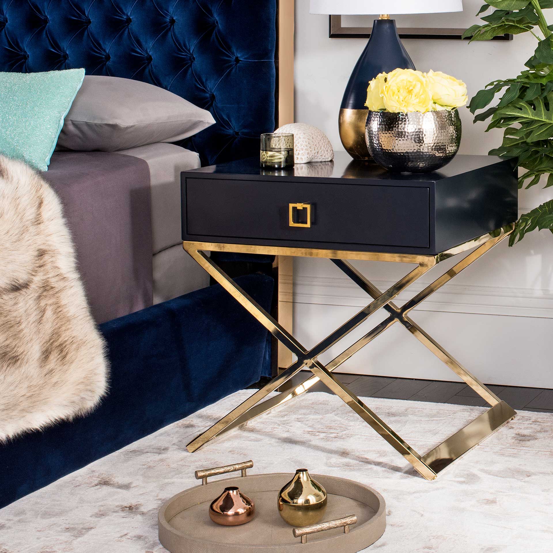 Zariah Modern Cross Leg End Table Navy - Image 9