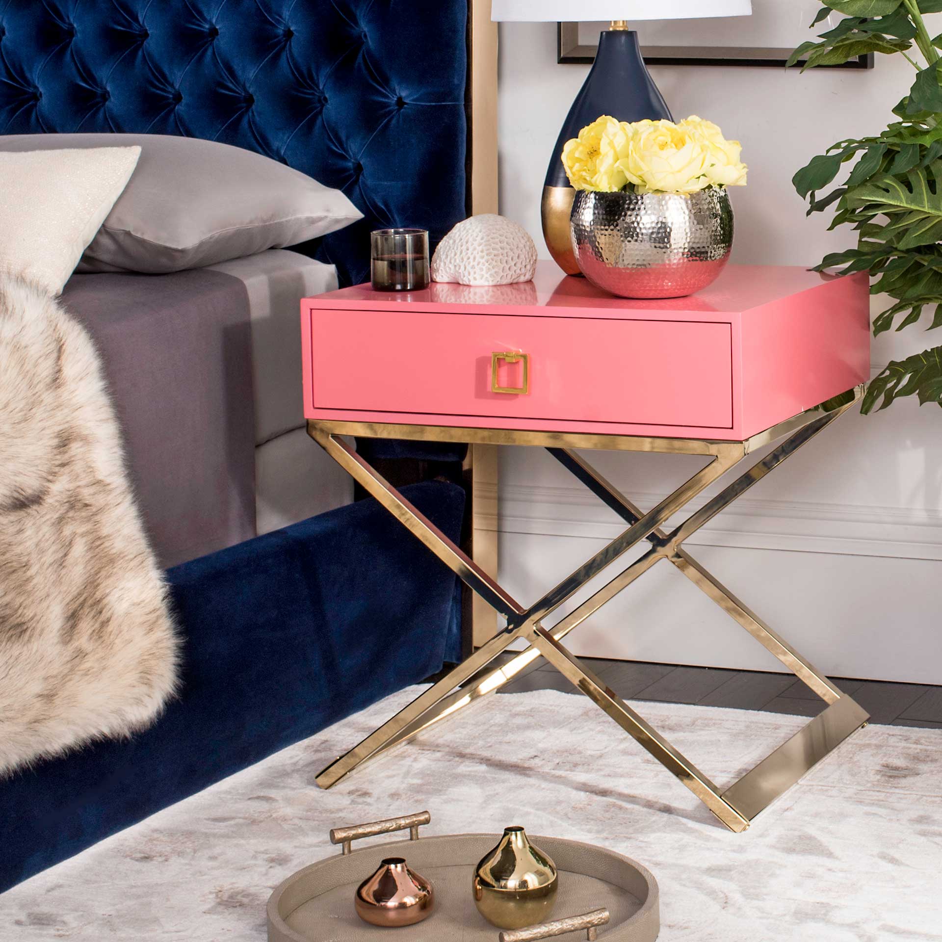 Zariah Modern Cross Leg Nightstand Pink - Image 9