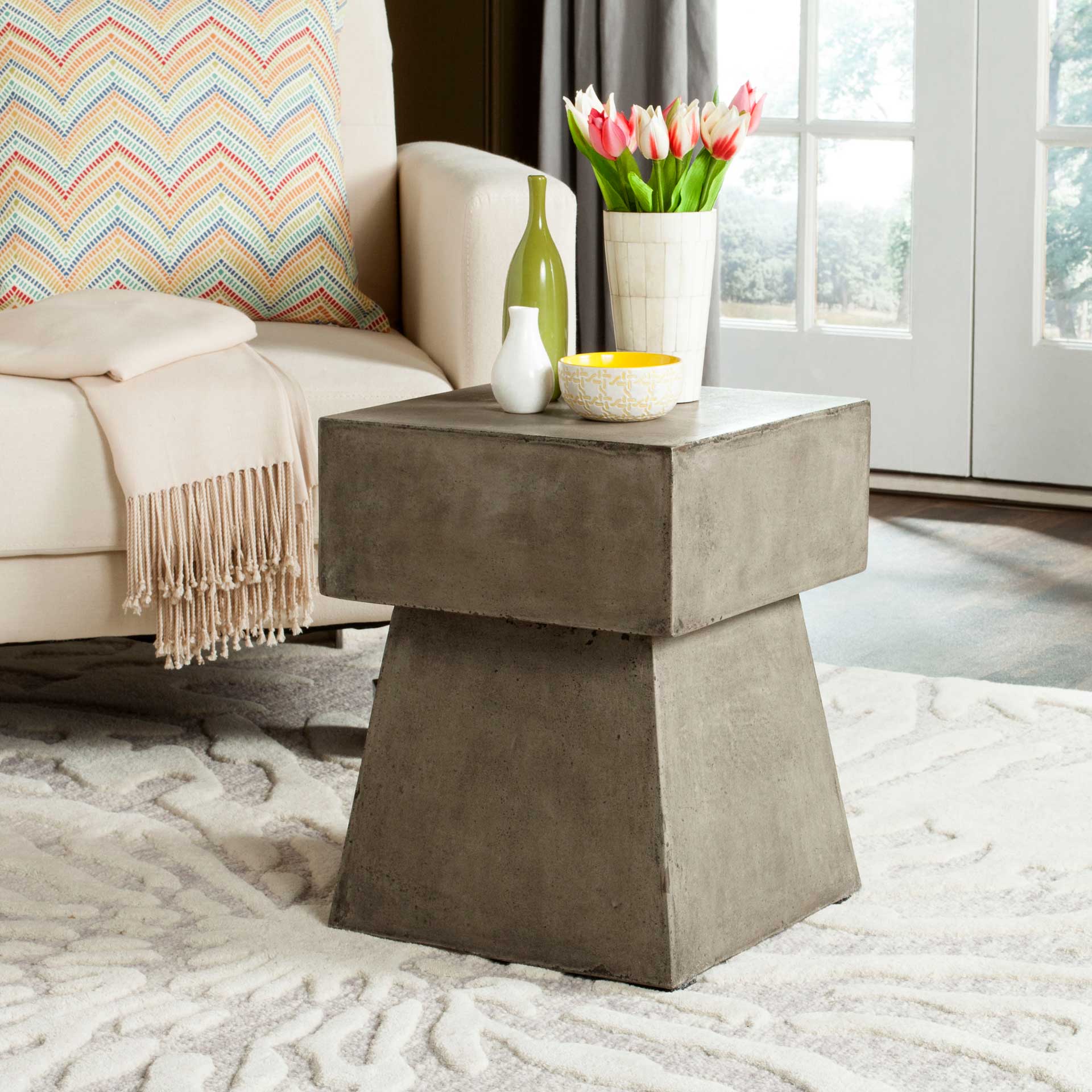 Zeus Modern Concrete Accent Table Dark Gray - Image 4