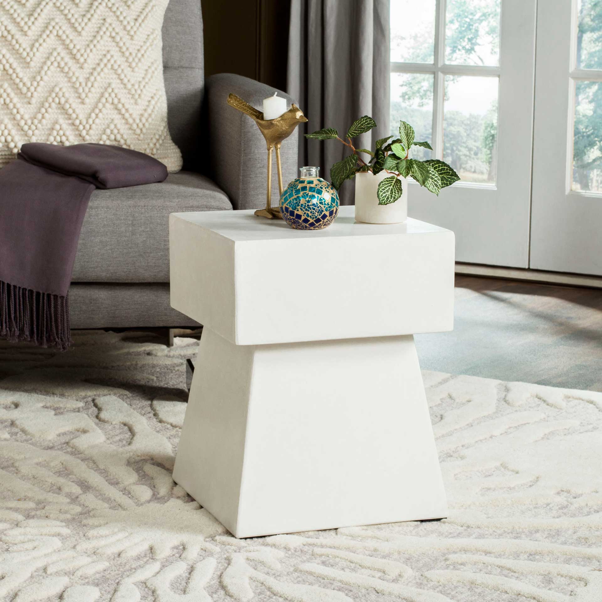 Zeus Modern Concrete Accent Table Ivory - Image 4