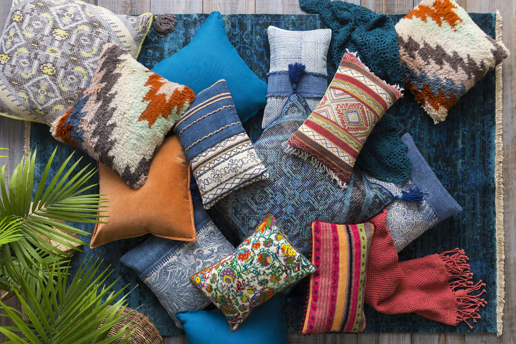 Zig Zagging Delight Sky Blue/Burnt Orange Pillow - Image 2