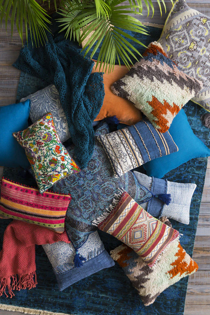 Zig Zagging Delight Sky Blue/Burnt Orange Pillow - Image 3