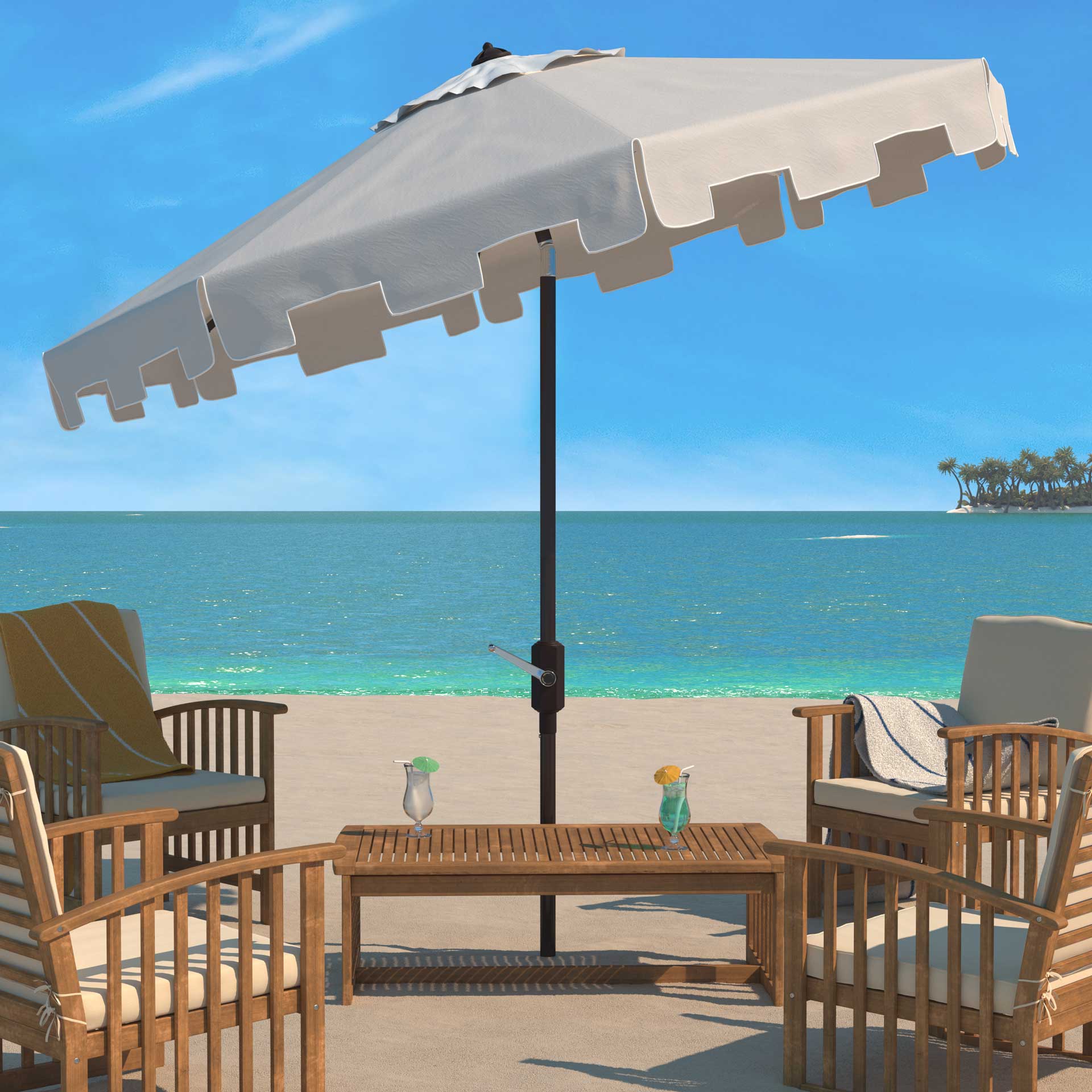 Zinnia Uv Resistant Push Button Tilt Umbrella Beige - Image 3
