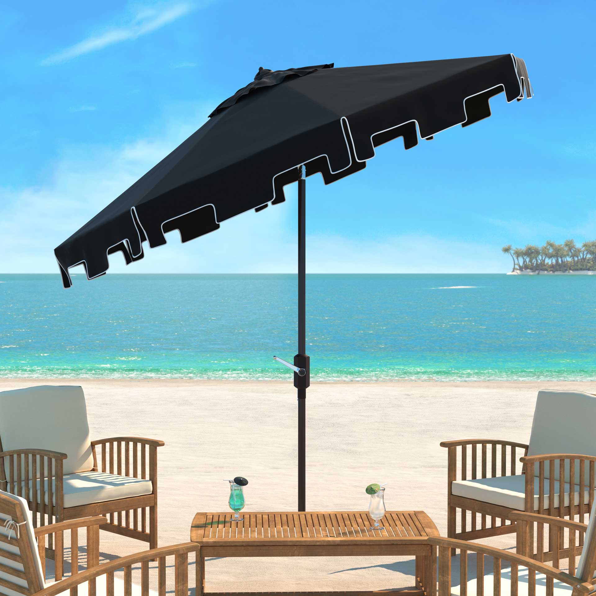 Zinnia Uv Resistant Push Button Tilt Umbrella Black/White - Image 4