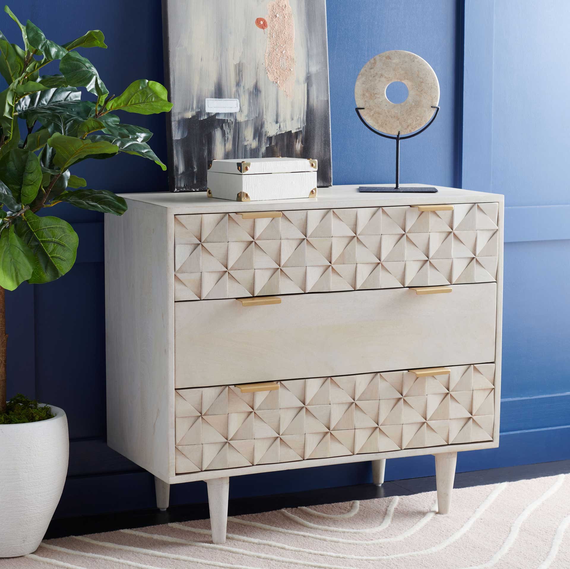 Zion 3 Drawer Chest White Wash/Brass - Image 6
