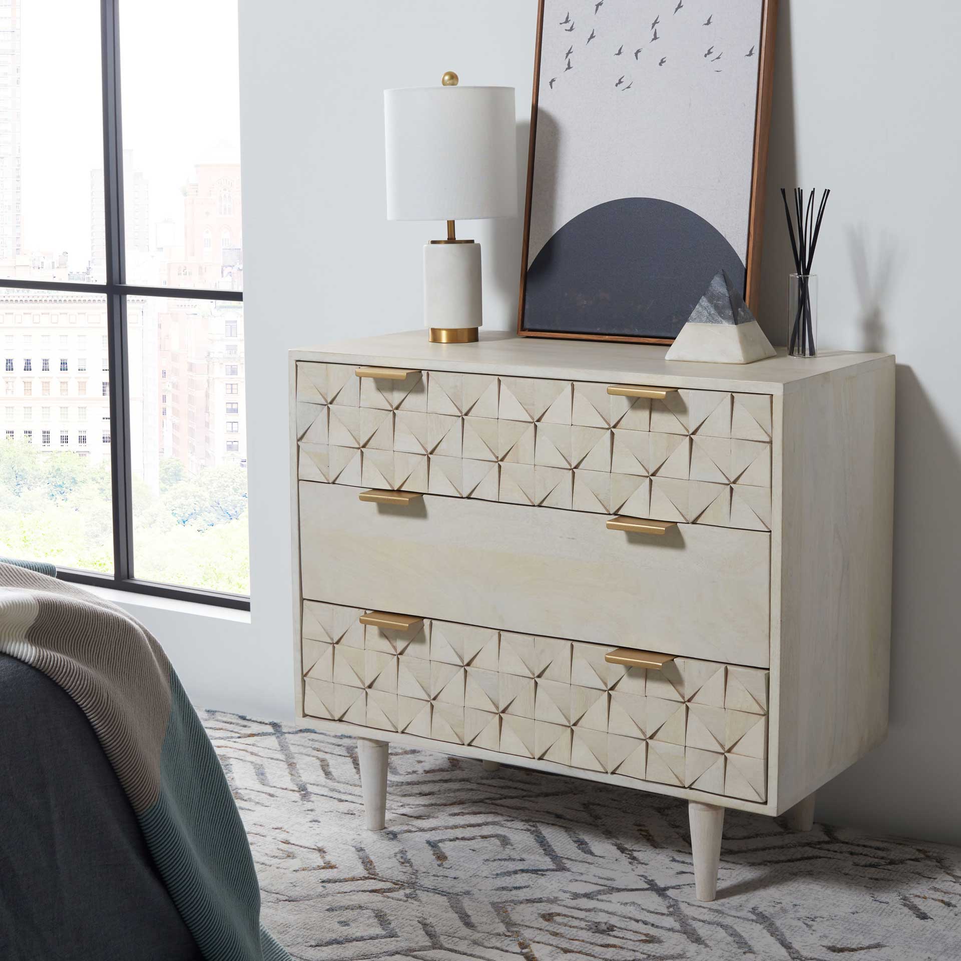 Zion 3 Drawer Chest White Wash/Brass - Image 7