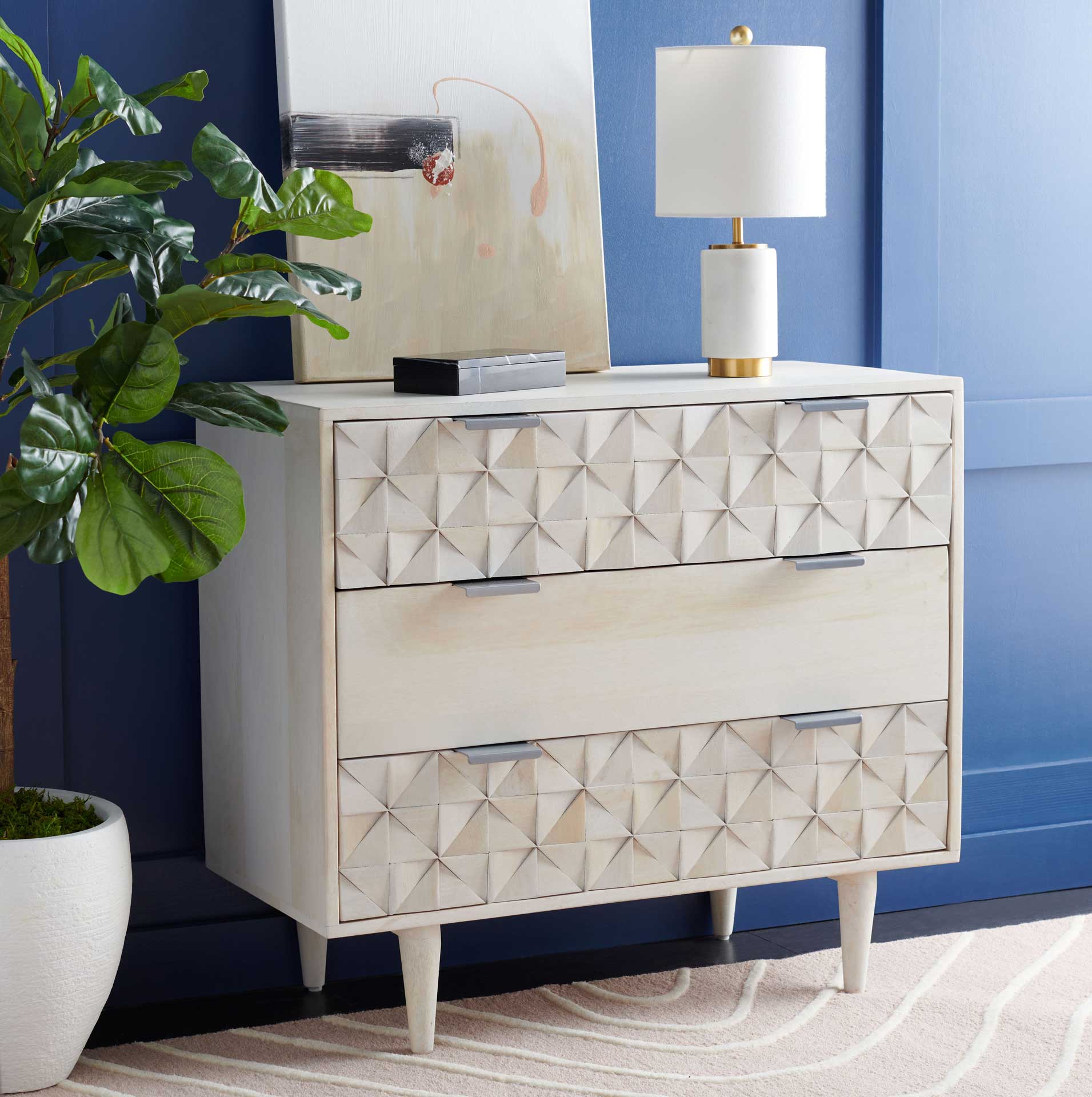 Zion 3 Drawer Chest White Wash/Silver - Image 6