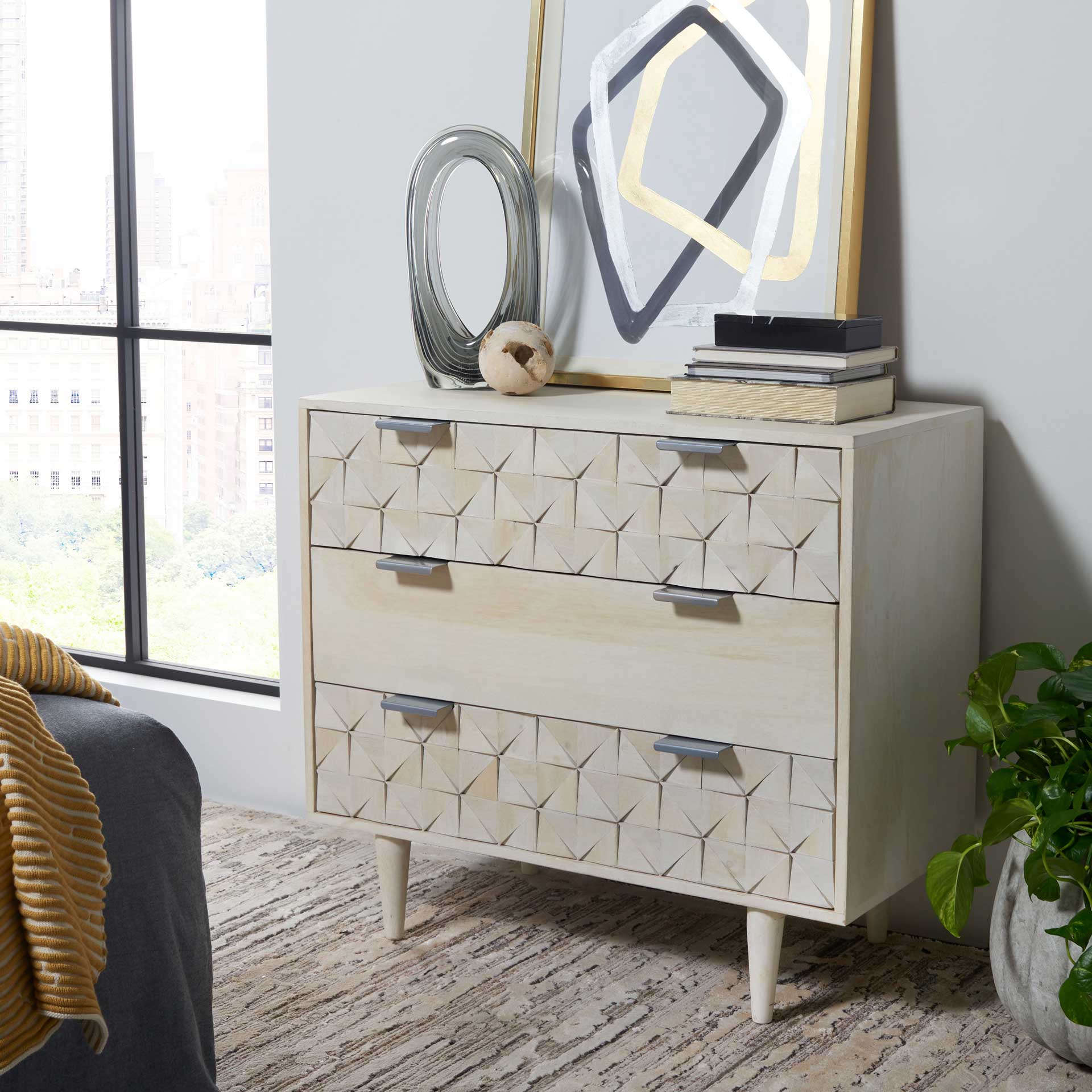Zion 3 Drawer Chest White Wash/Silver - Image 7
