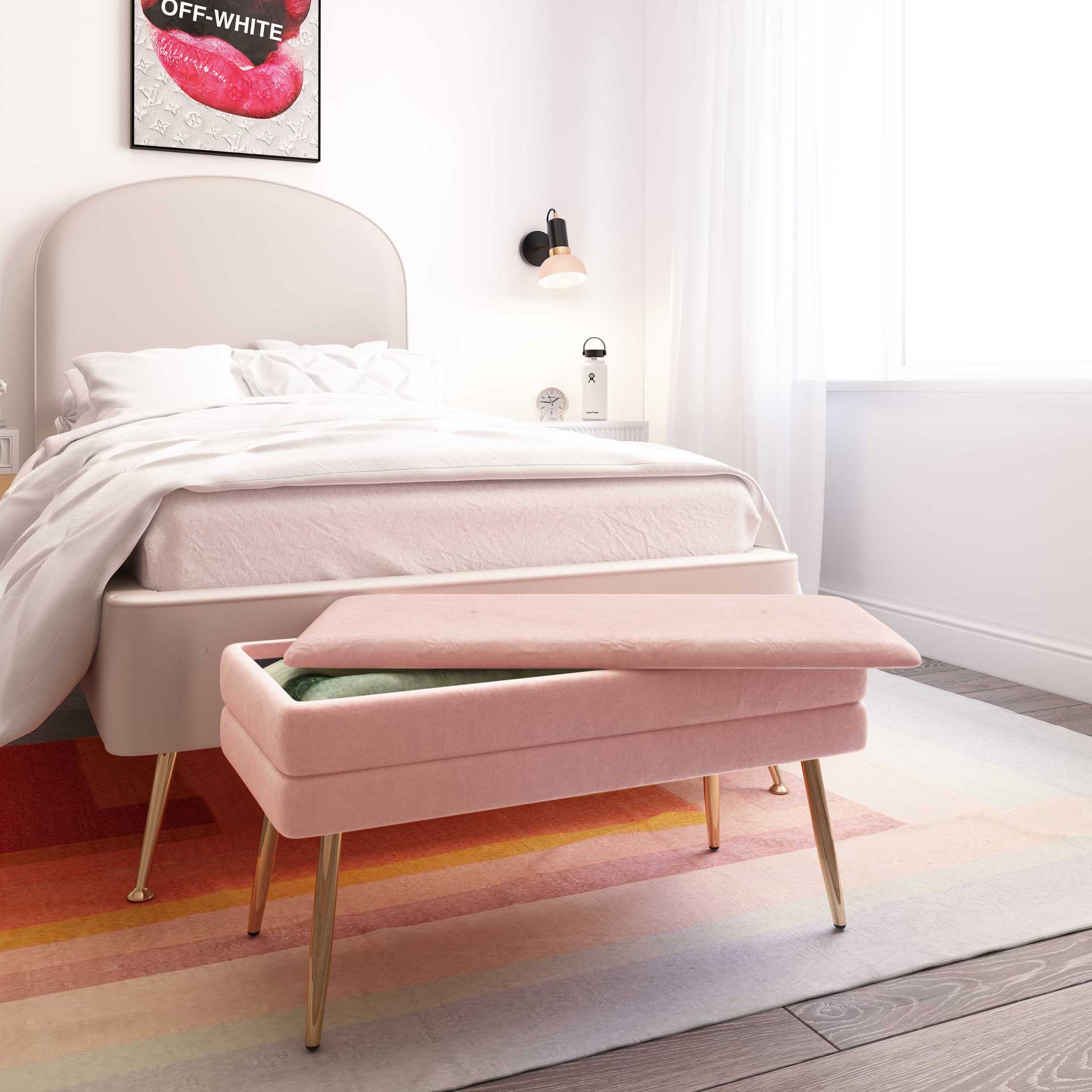 Zion Velvet Storage Bench Blush - Image 7