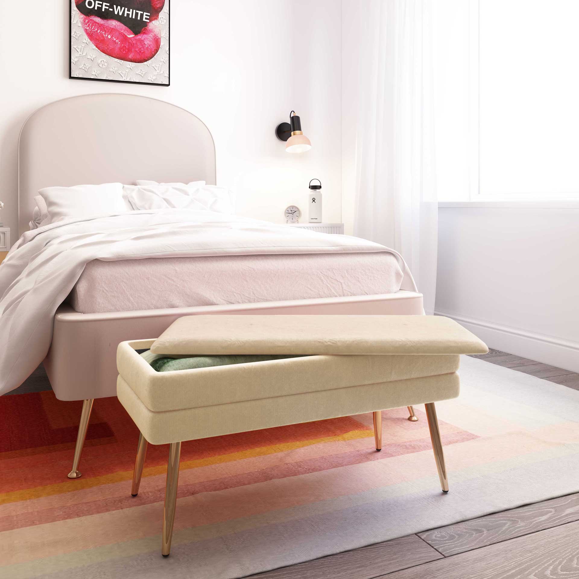 Zion Velvet Storage Bench Cream - Image 7