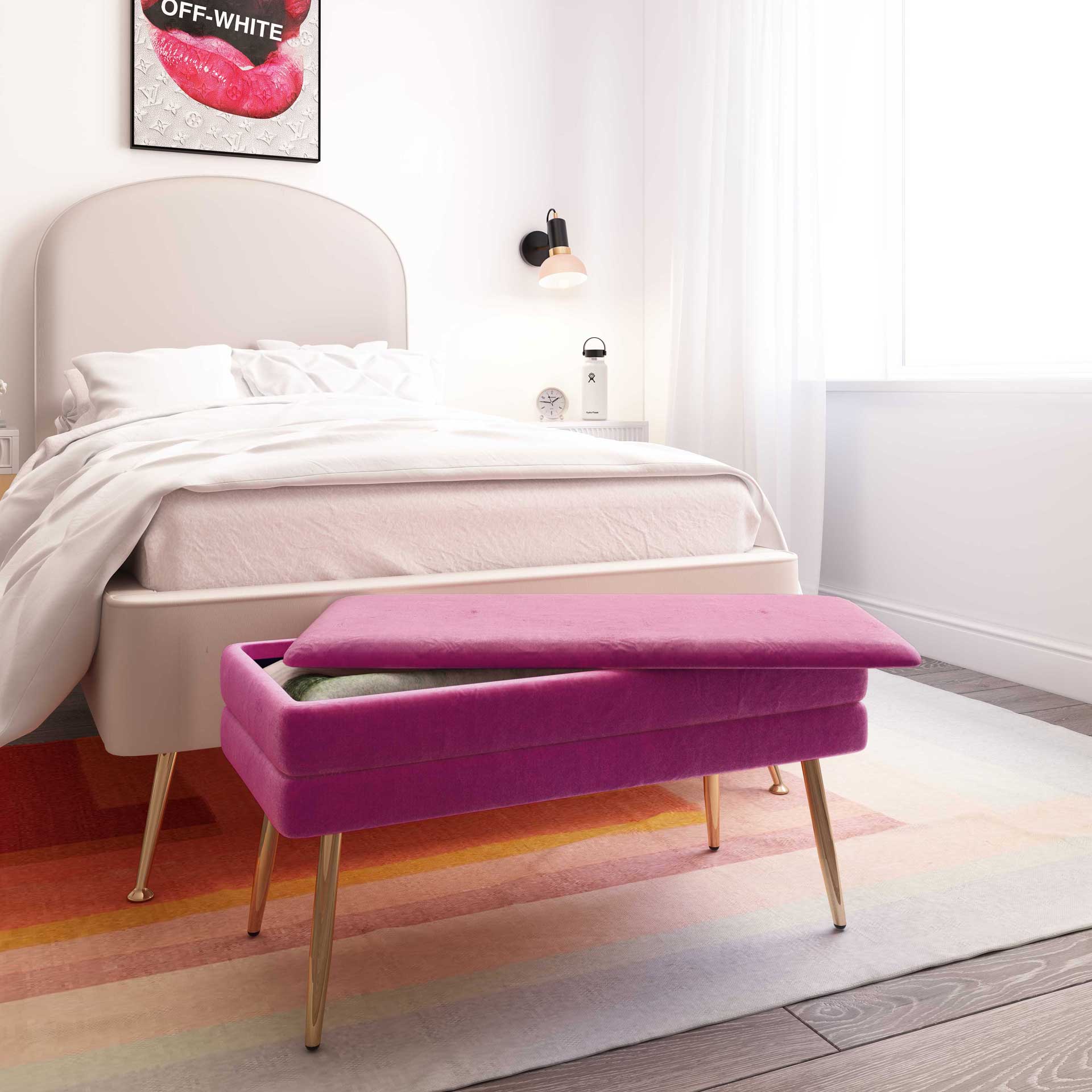 Zion Velvet Storage Bench Plum - Image 7