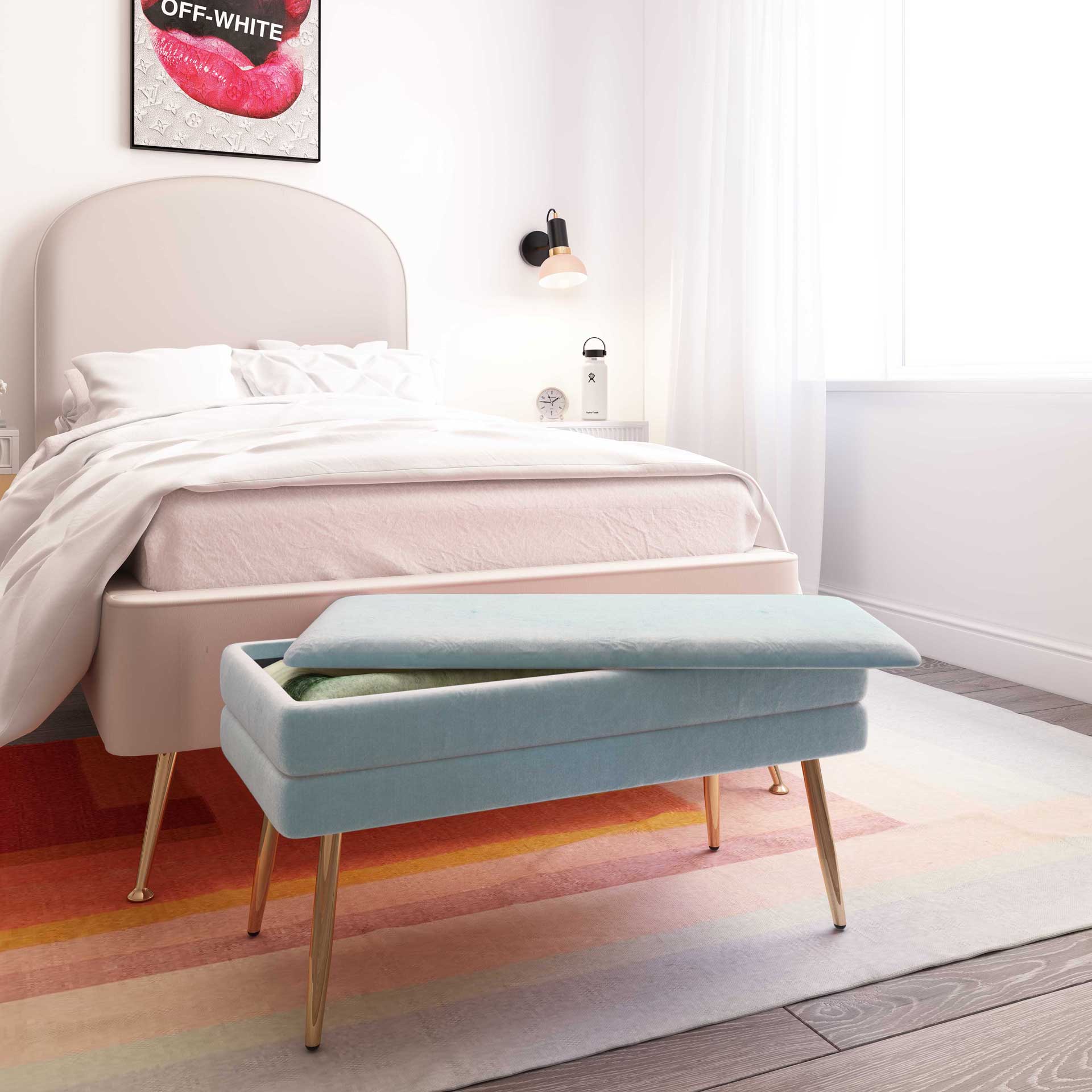 Zion Velvet Storage Bench Sea Blue - Image 7