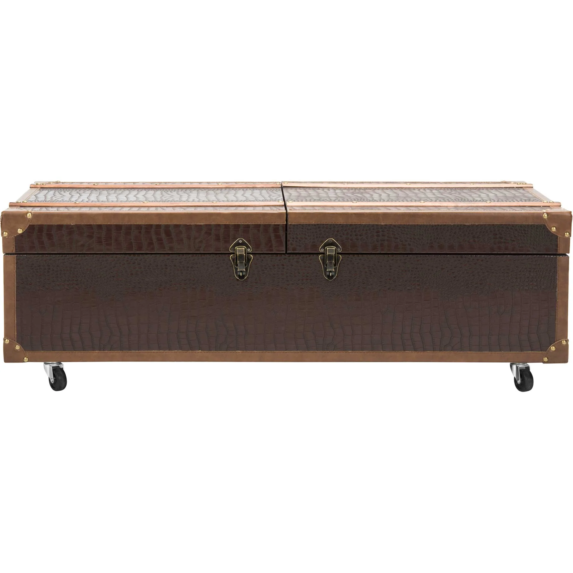 Zoey Coffee Table Storage Trunk With Wine Rack Brown - Image 2