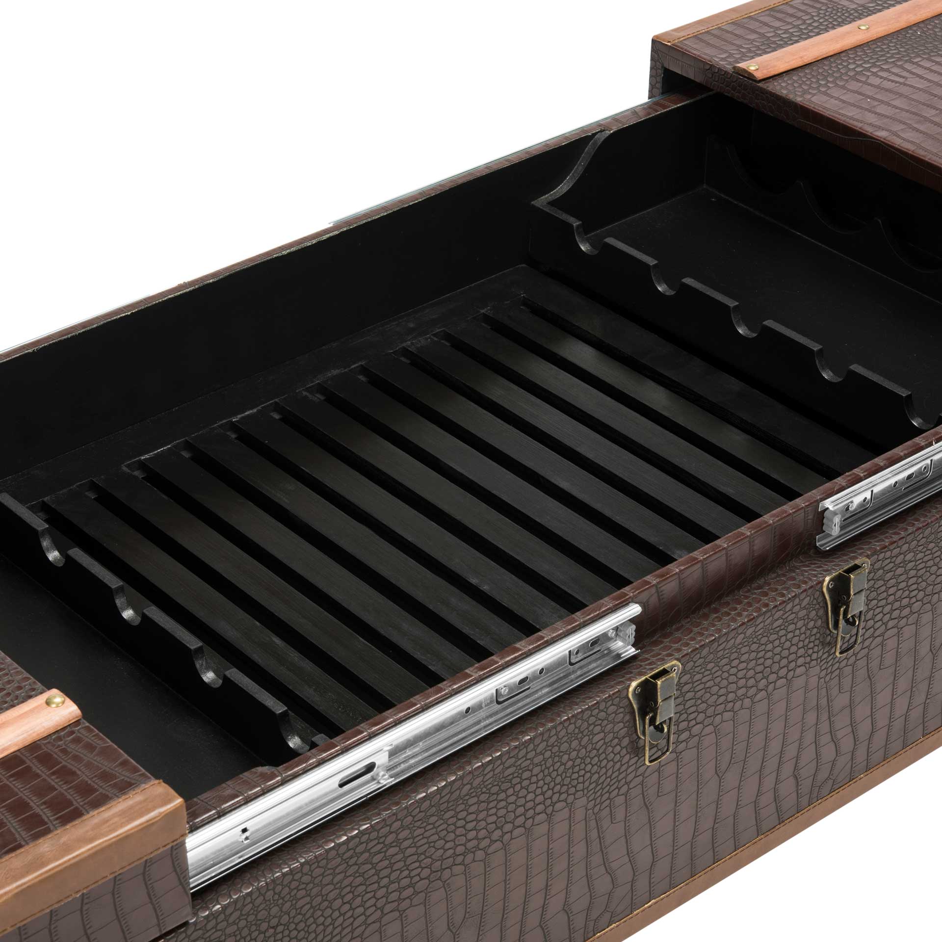 Zoey Coffee Table Storage Trunk With Wine Rack Brown - Image 4